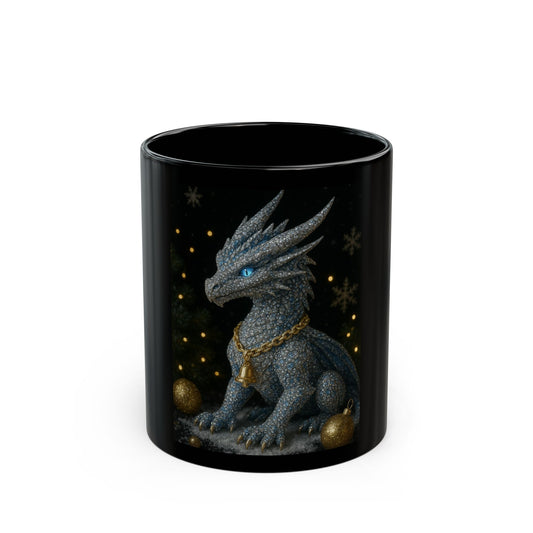 Christmas Mystical Dragon Mug - Enchanted 11oz & 15oz Black Ceramic Coffee Cup