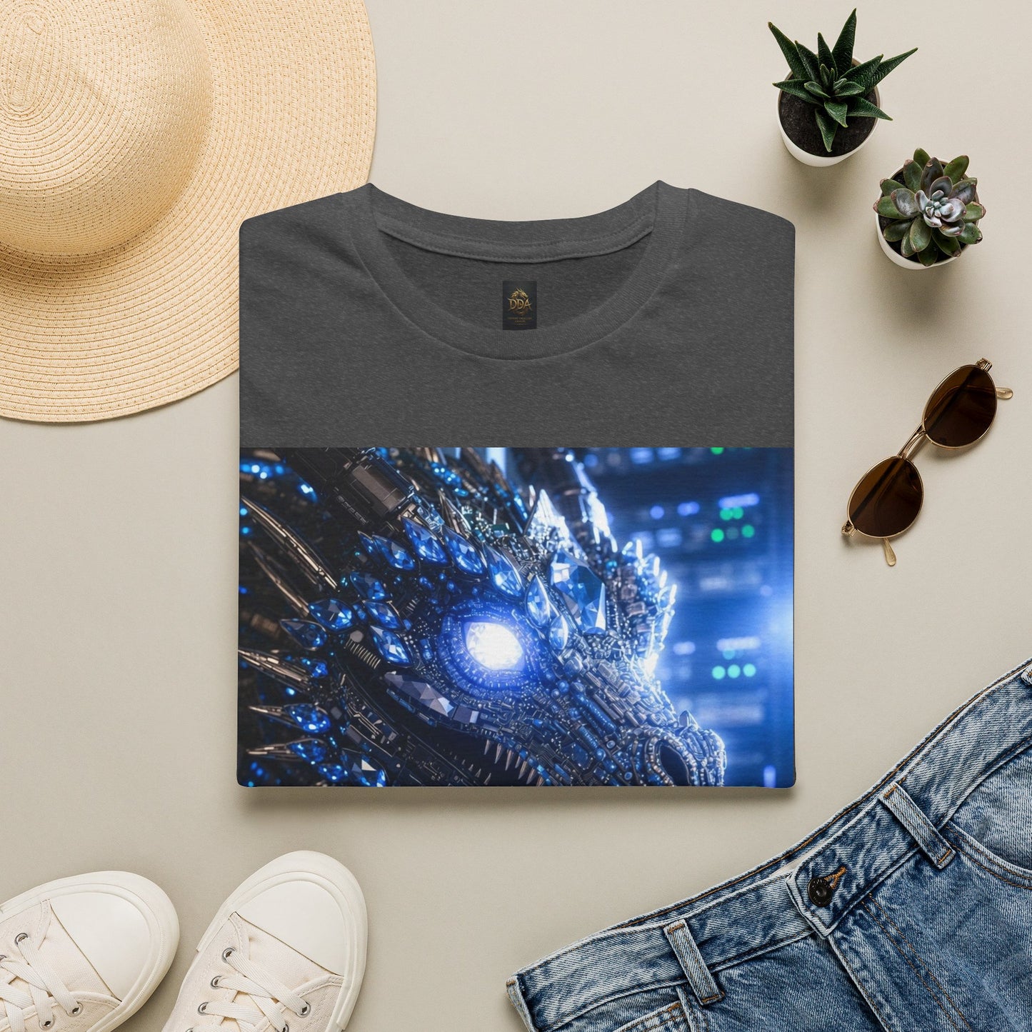 A Cyber Dragon Graphic T-Shirt — Futuristic Neon Dragon Design