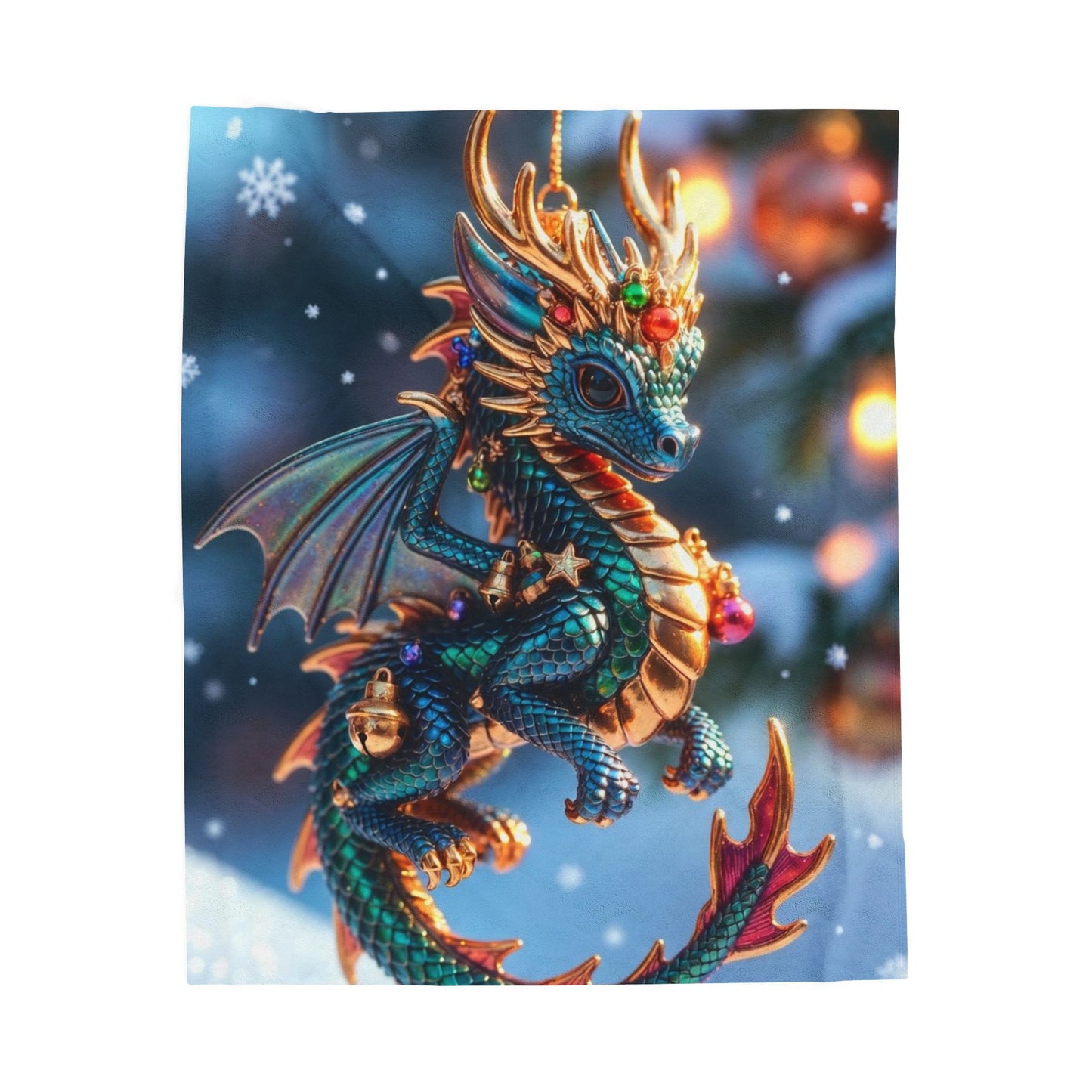 Dragon Ornament Velveteen Plush Blanket — Festive Fantasy Holiday Throw