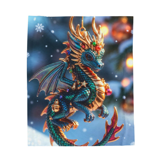 Dragon Ornament Velveteen Plush Blanket — Festive Fantasy Holiday Throw