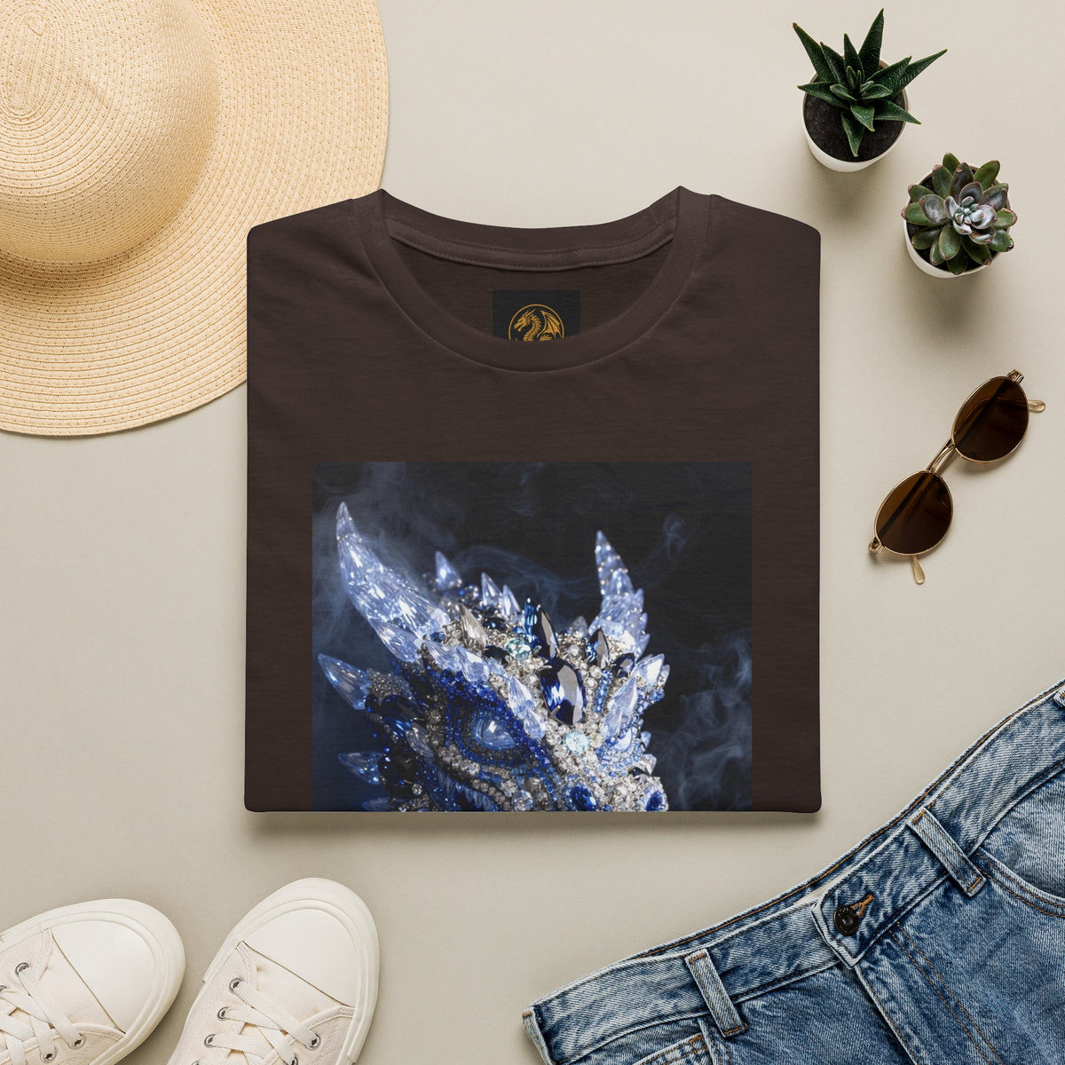 A Crystal Dragon Portrait T-Shirt — Mystical Blue Dragon Art Tee