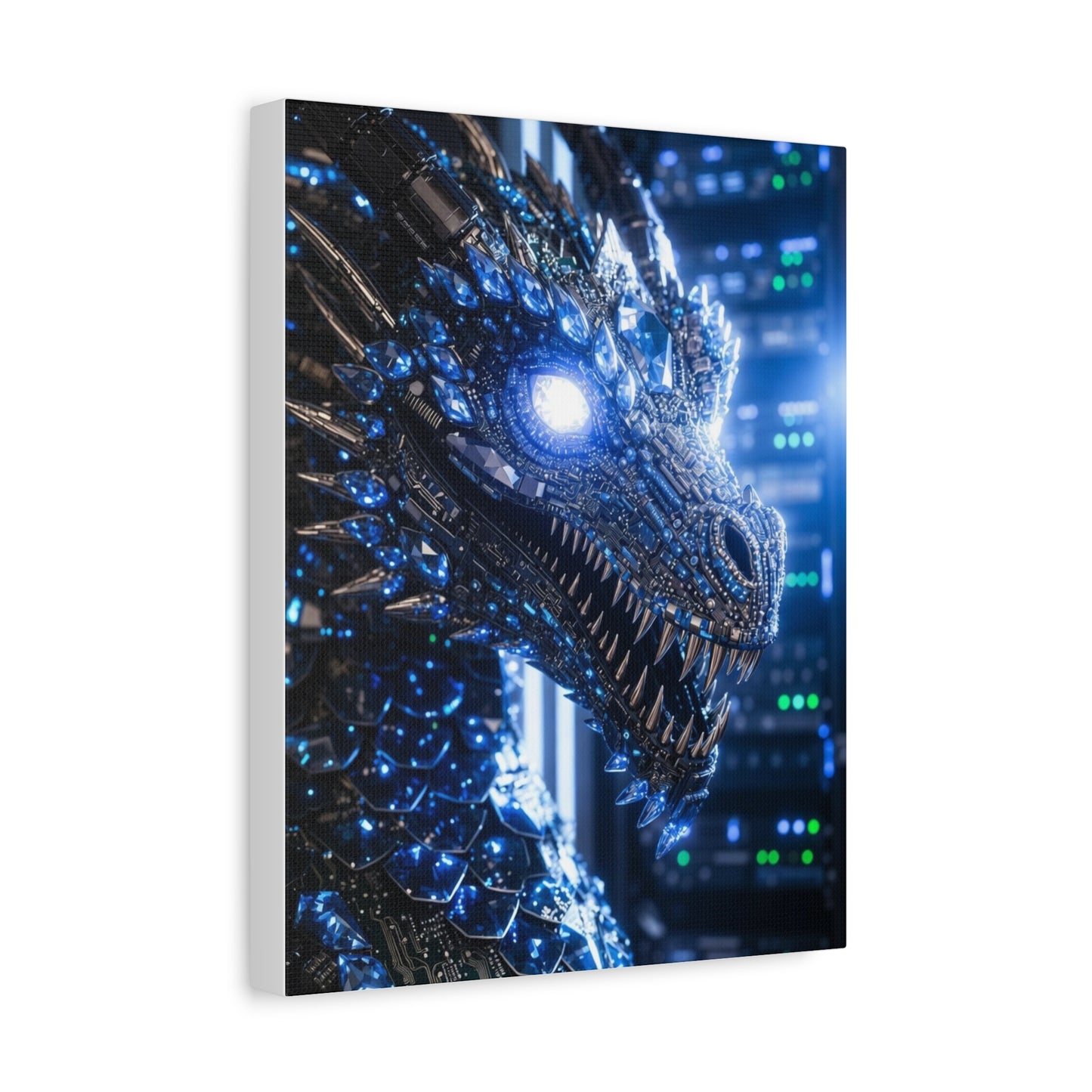 Cyber Dragon Canvas Print — Futuristic Metallic Dragon Wall Art