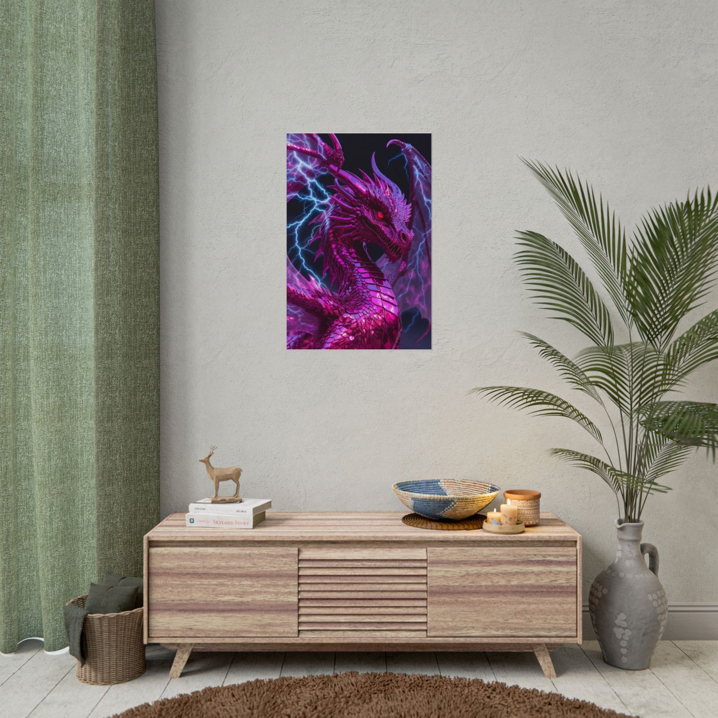 Pink Electric Dragon Poster — Fantasy Wall Art Rolled Poster