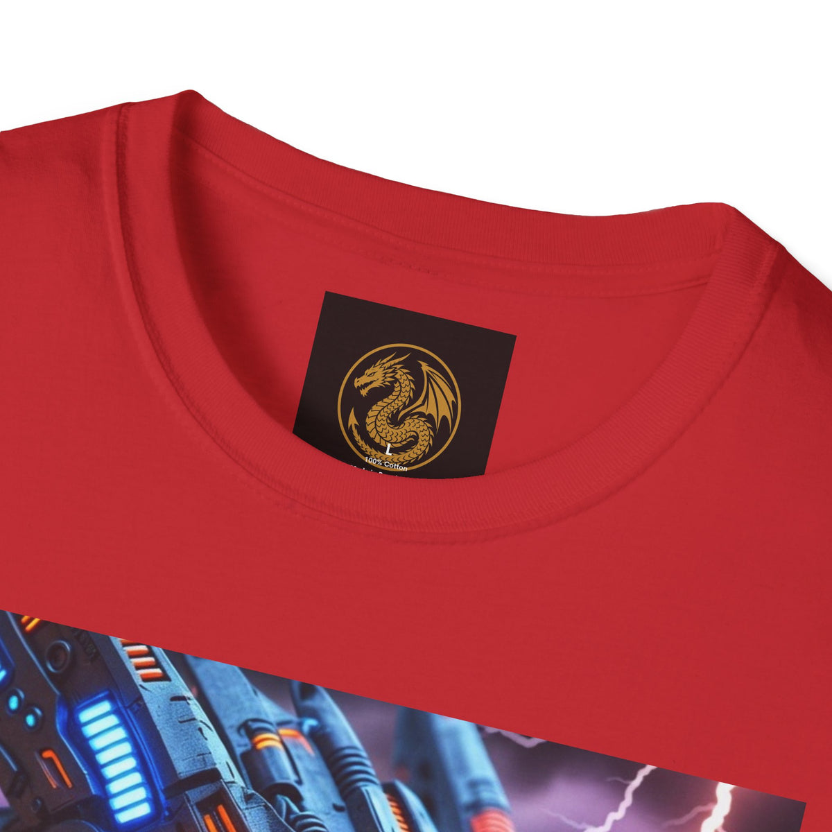 A Cyber Dragon T‑Shirt — Neon Mech Dragon with Lightning Graphic