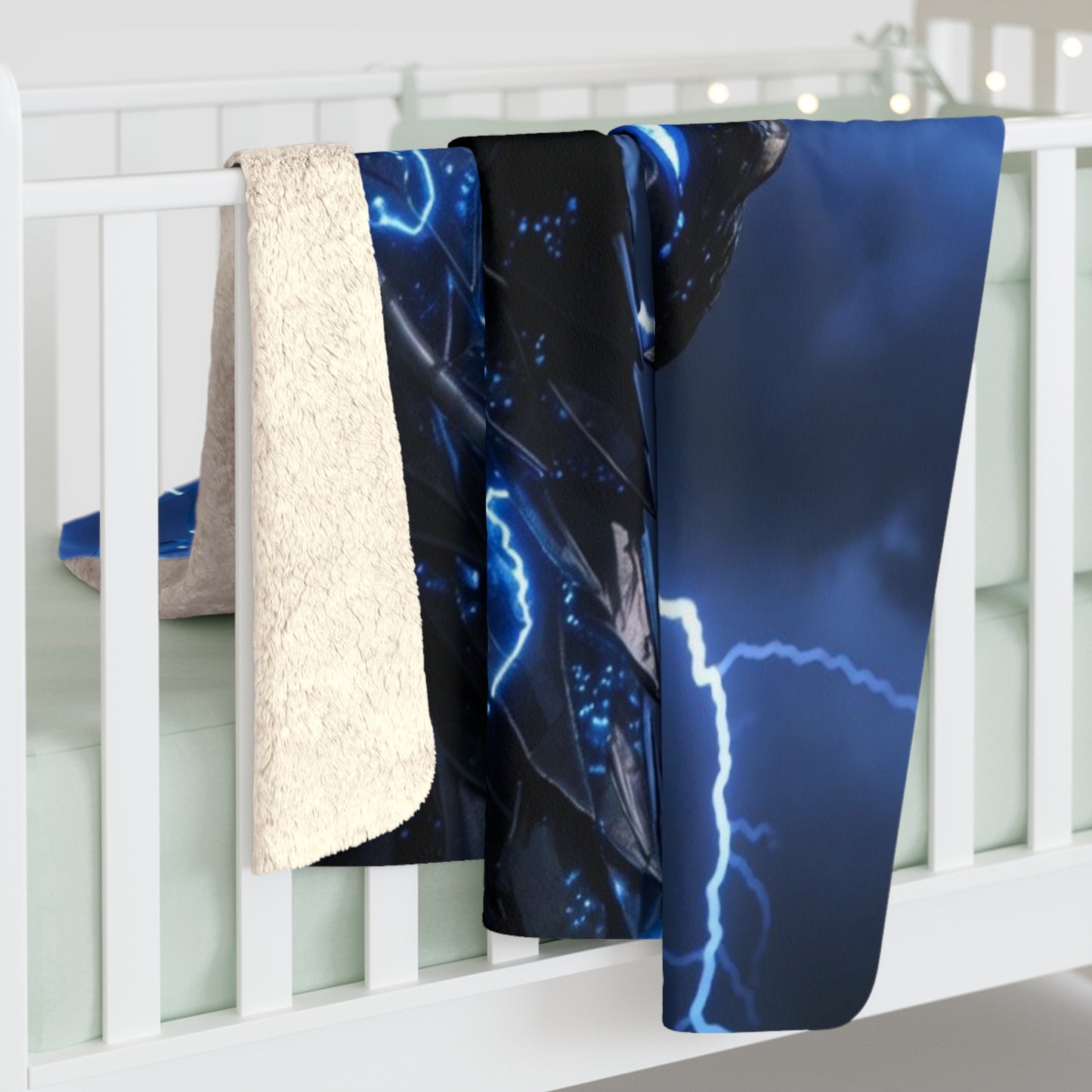 Electric Blue Dragon Sherpa Blanket — Plush Fleece Throw for Fantasy Fans