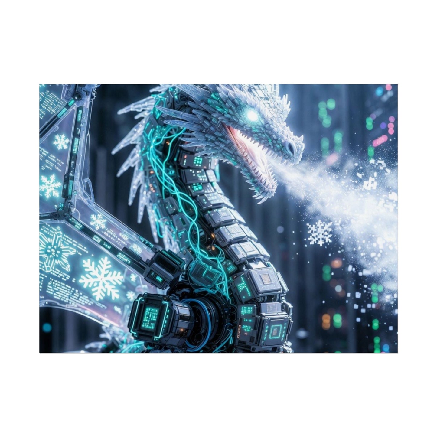 Rolled Poster — Cyber Ice Dragon Fantasy Art Print