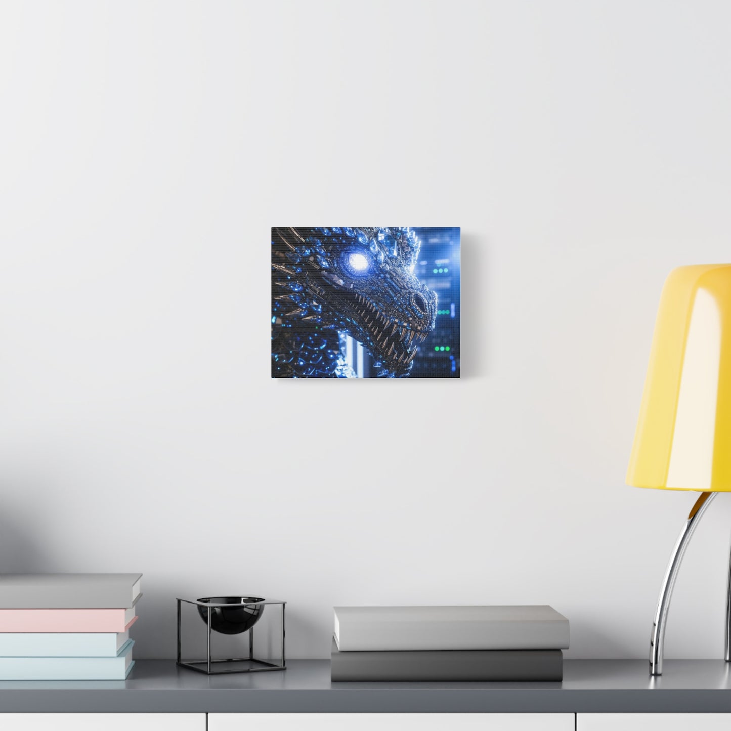 Cyber Dragon Canvas Print — Futuristic Metallic Dragon Wall Art