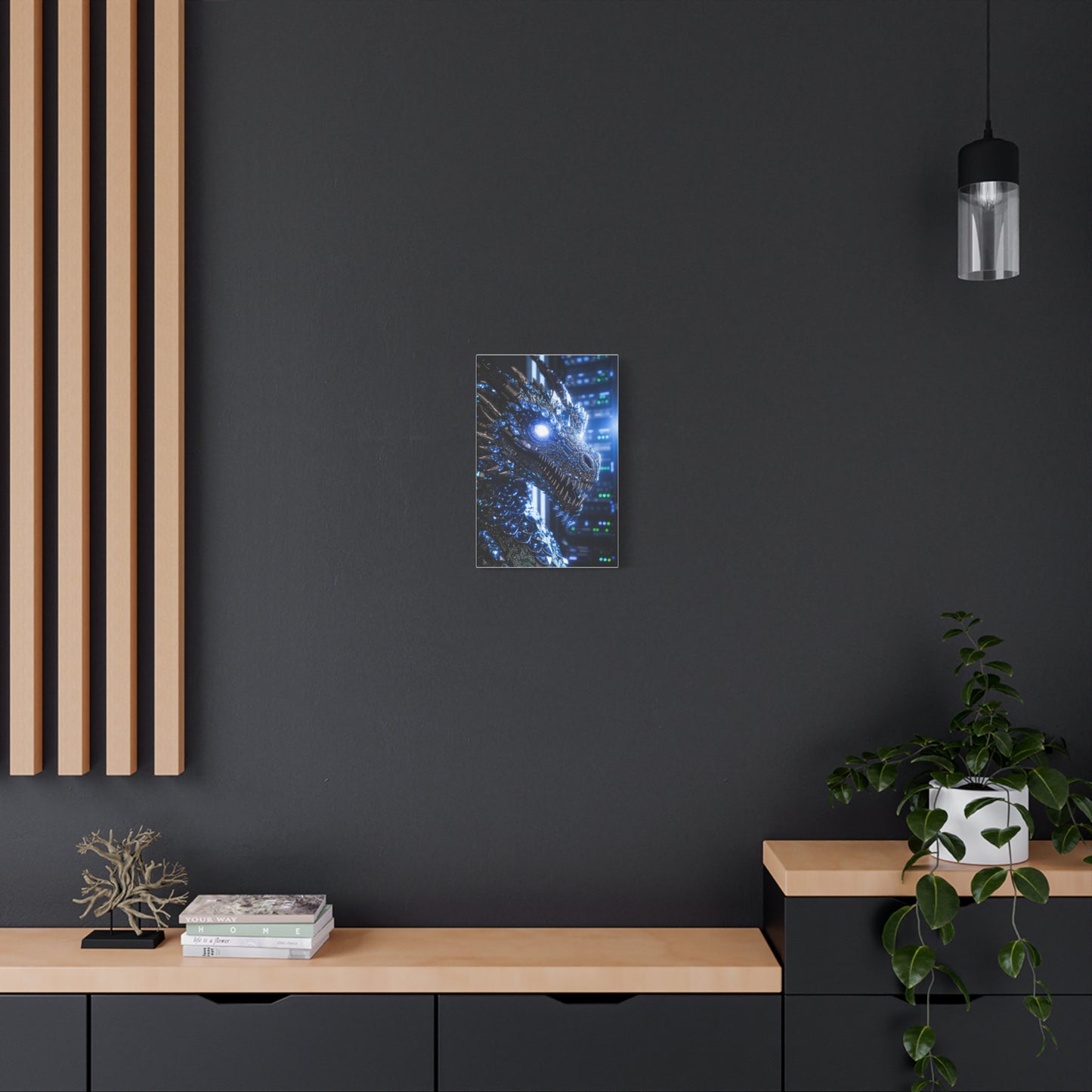 Cyber Dragon Canvas Print — Futuristic Metallic Dragon Wall Art