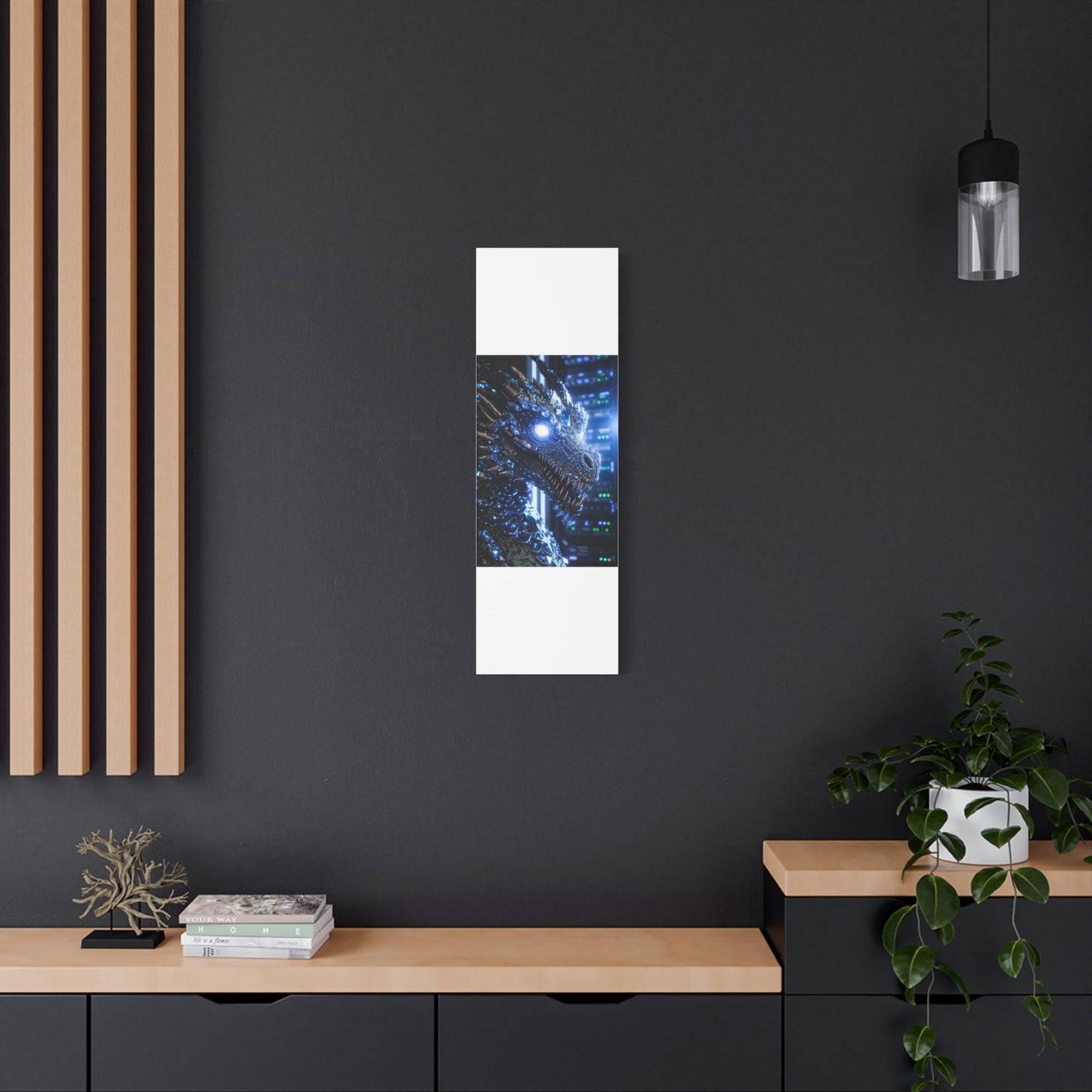 Cyber Dragon Canvas Print — Futuristic Metallic Dragon Wall Art