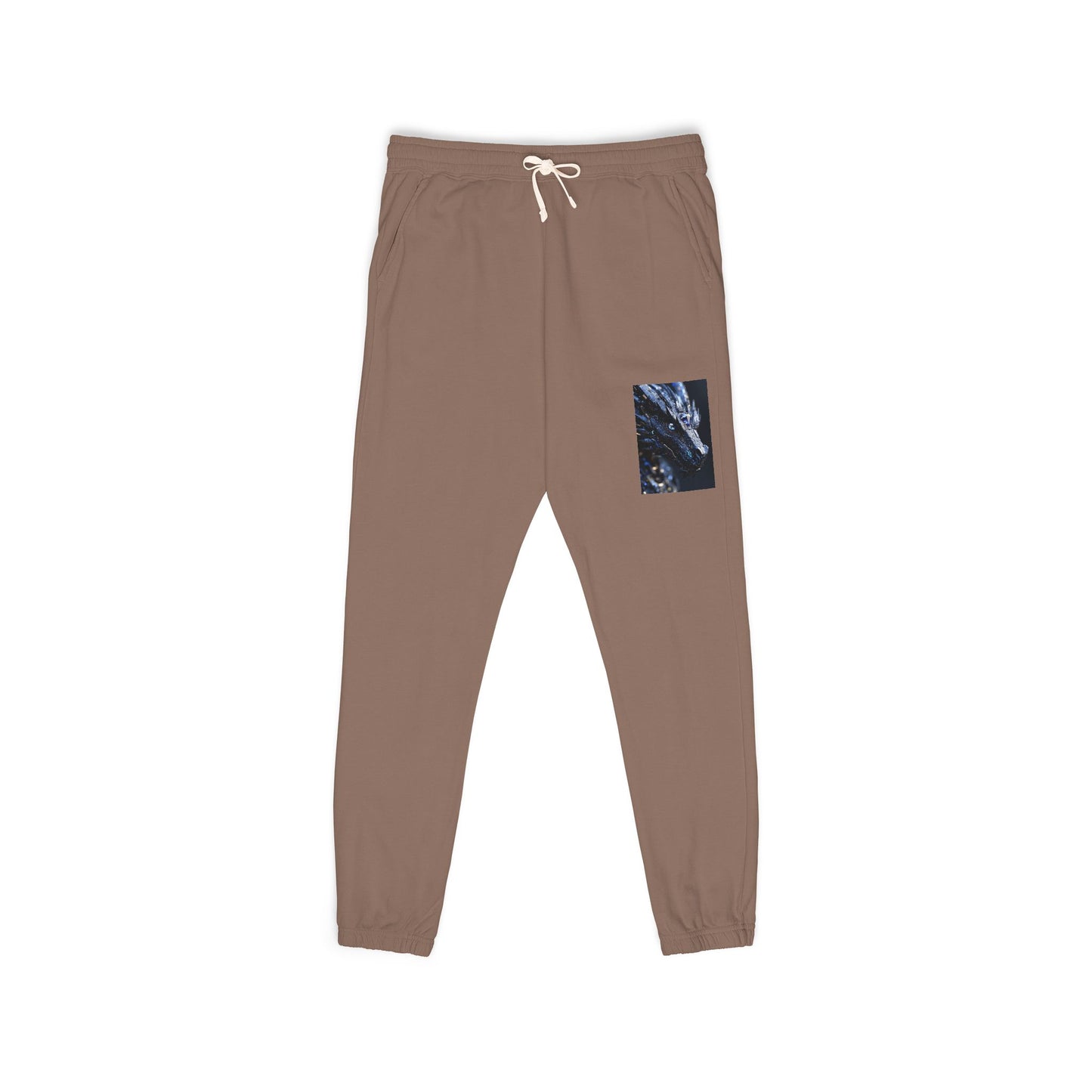 Garment-Dyed Fleece Sweatpants — Dark Olive Joggers with Blue Marble Pocket