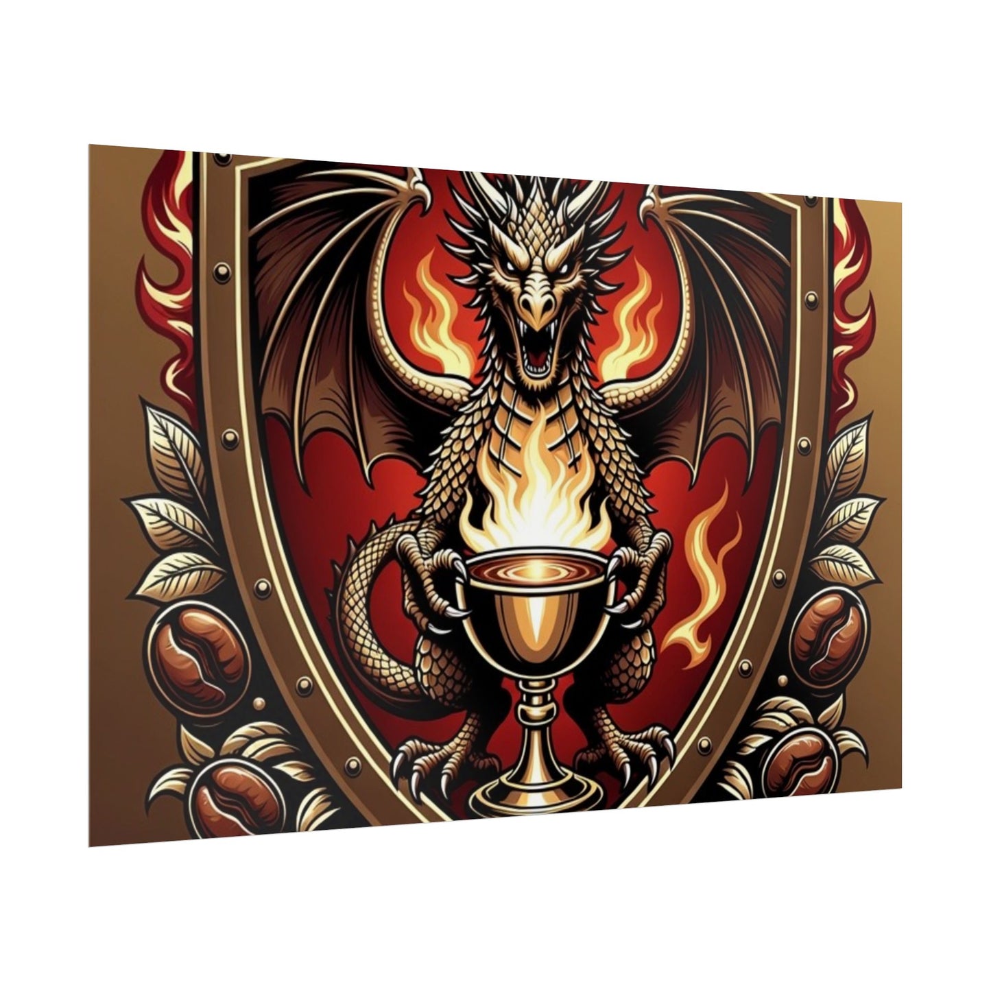 Dragon's Brew Poster — Fantasy Dragon Shield Artwork Rolled Poster