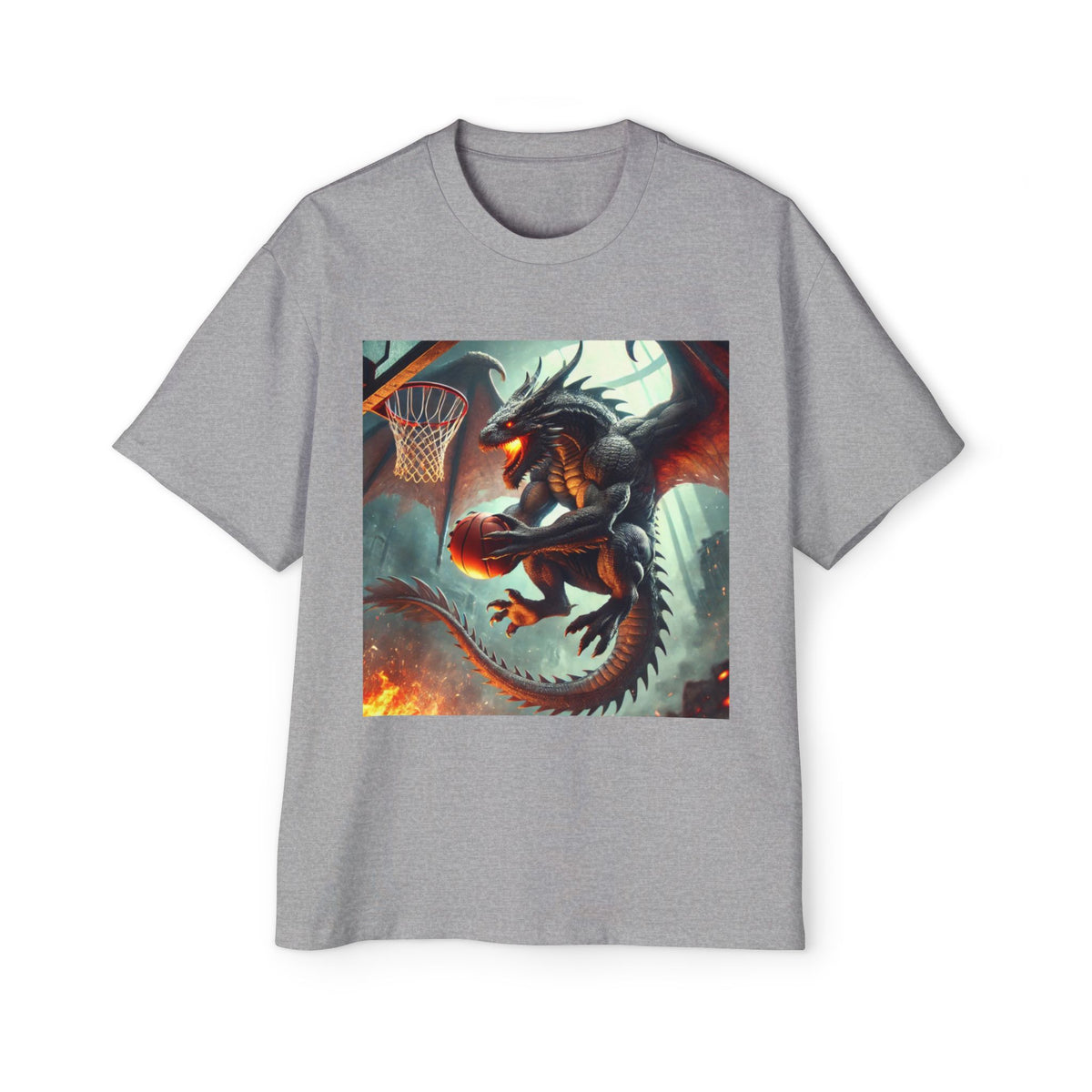 A Men's Fantasy Dragon Basketball Tee - Oversized Graphic Shirt, Streetwear Style, Casual Outfit, Gift for Him, Unique Art Tee