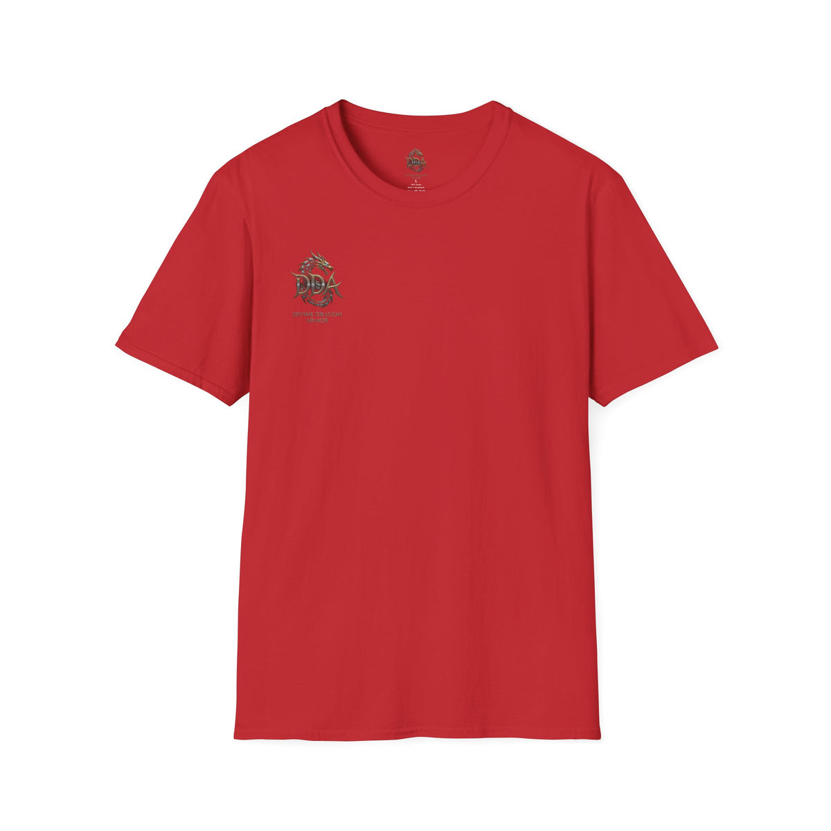 DDA DIVINE DRAGON ARMOR T-Shirt — Golden Dragon Emblem Chest Logo, Fantasy Gaming Fan Tee