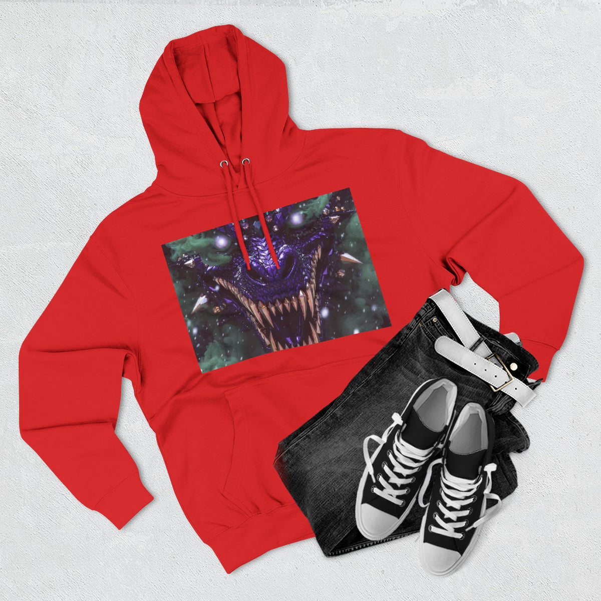 A Mystic Cosmic 🐉 Hoodie — Astral Galaxy Cat Chest Print Fleece Hoodie