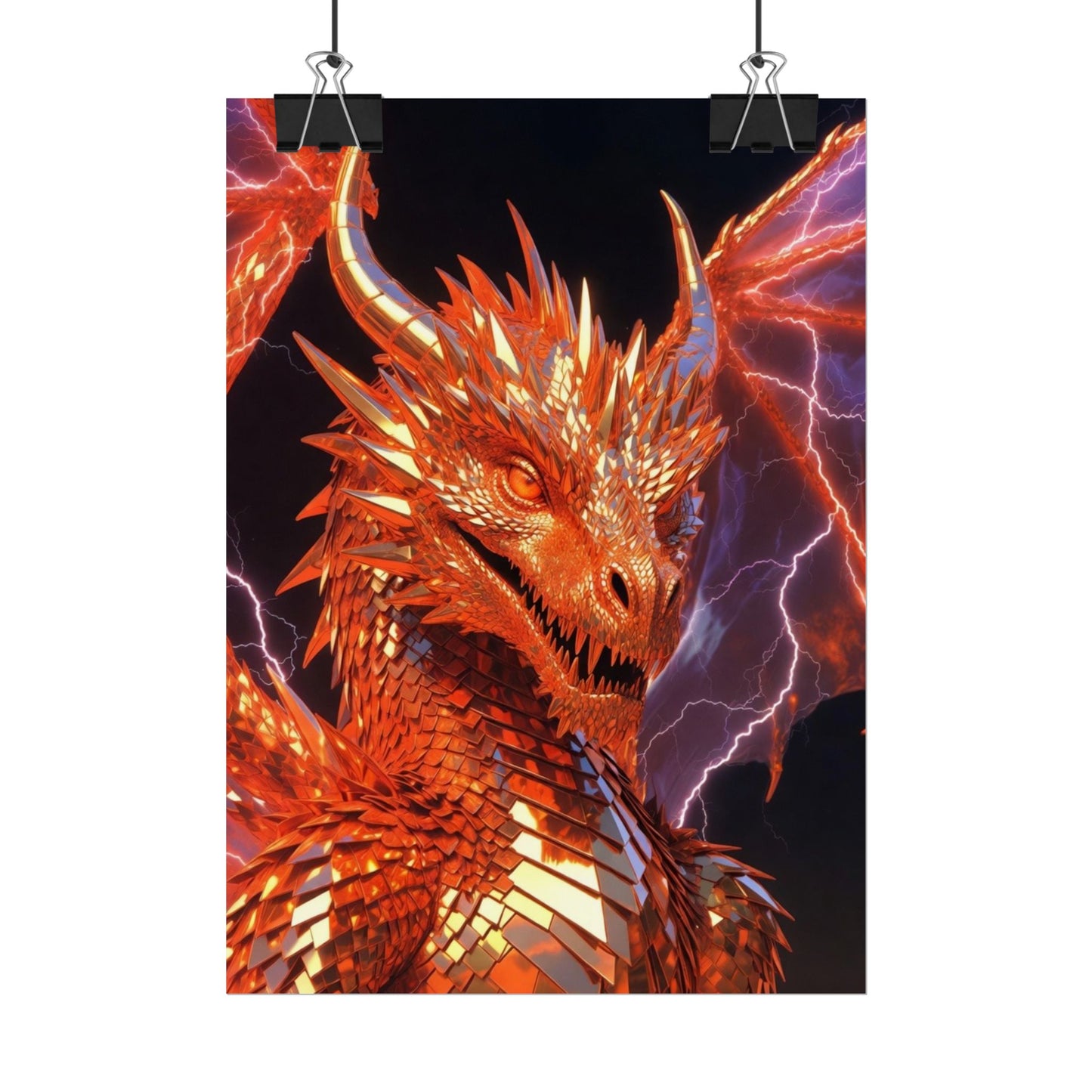 Orange Lightning Dragon Poster — Fantasy Wall Art for Gamers & Fans