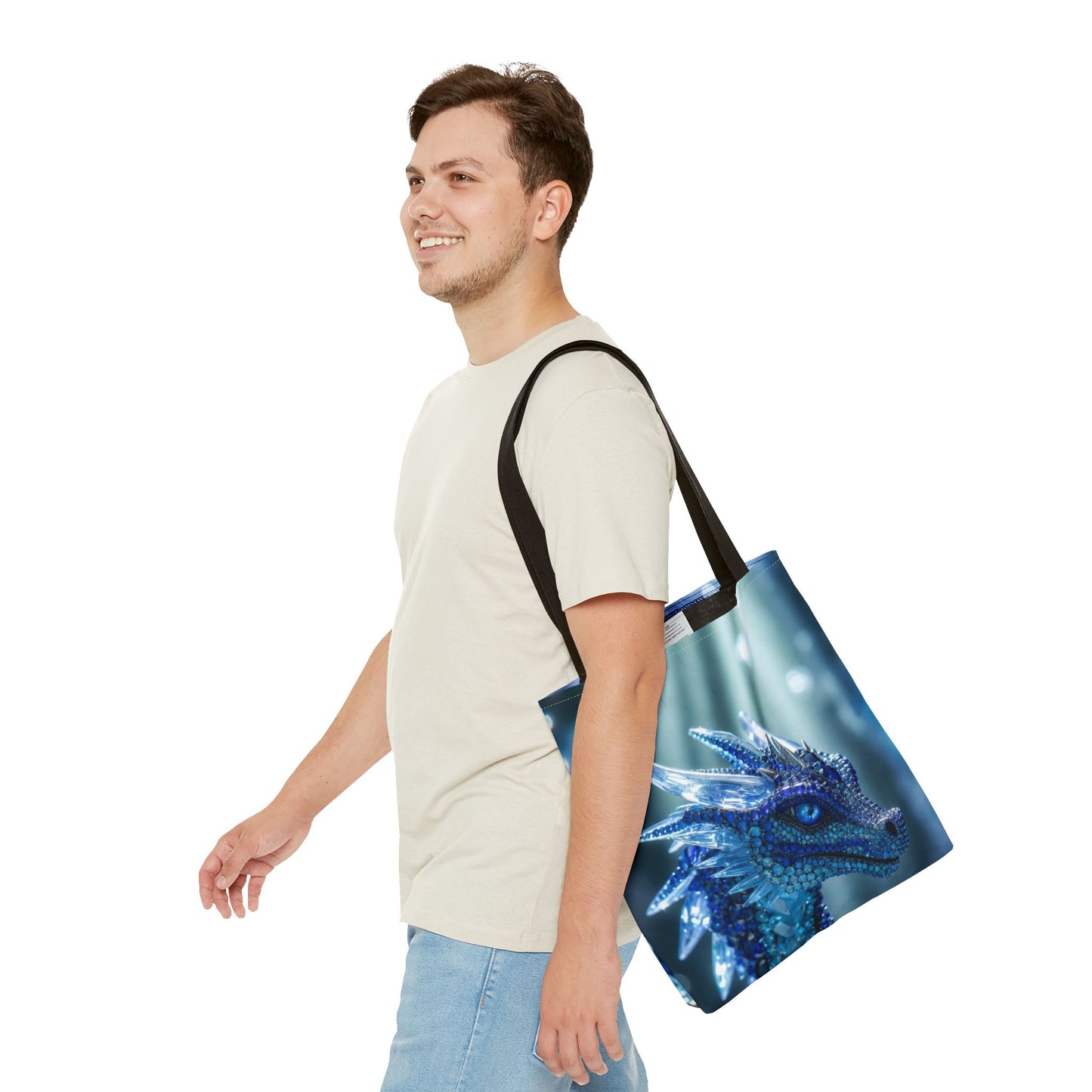 Blue Crystal Dragon Tote Bag — Fantasy Art All-Over Print