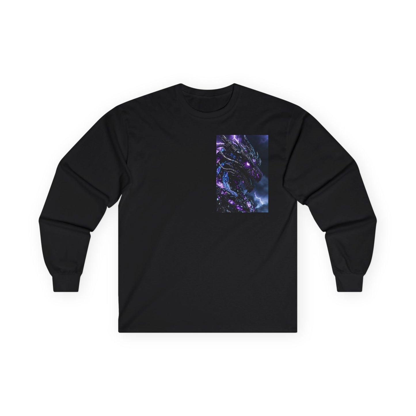 Cosmic Dragon Pocket Long Sleeve Tee — Neon Galaxy Illustration