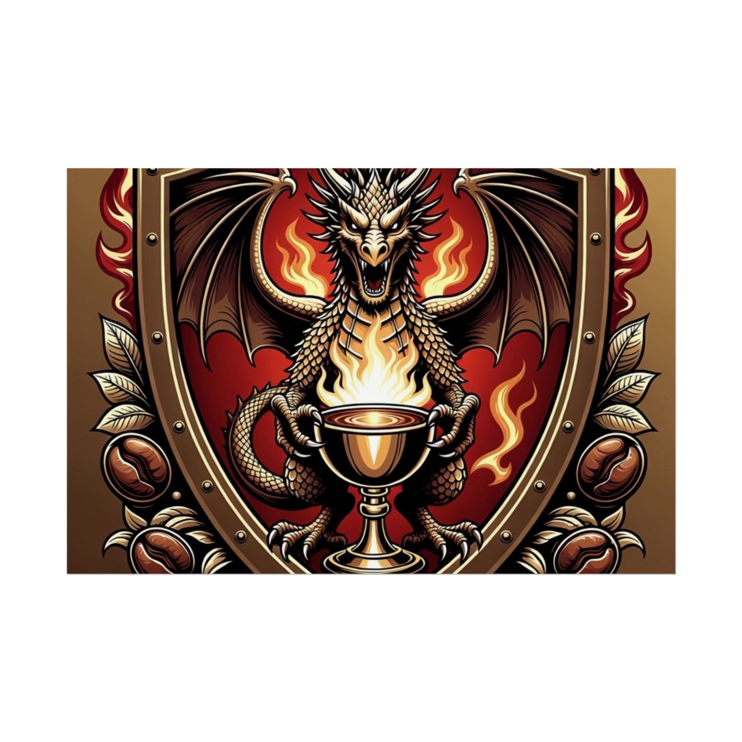 Dragon's Brew Poster — Fantasy Dragon Shield Artwork Rolled Poster