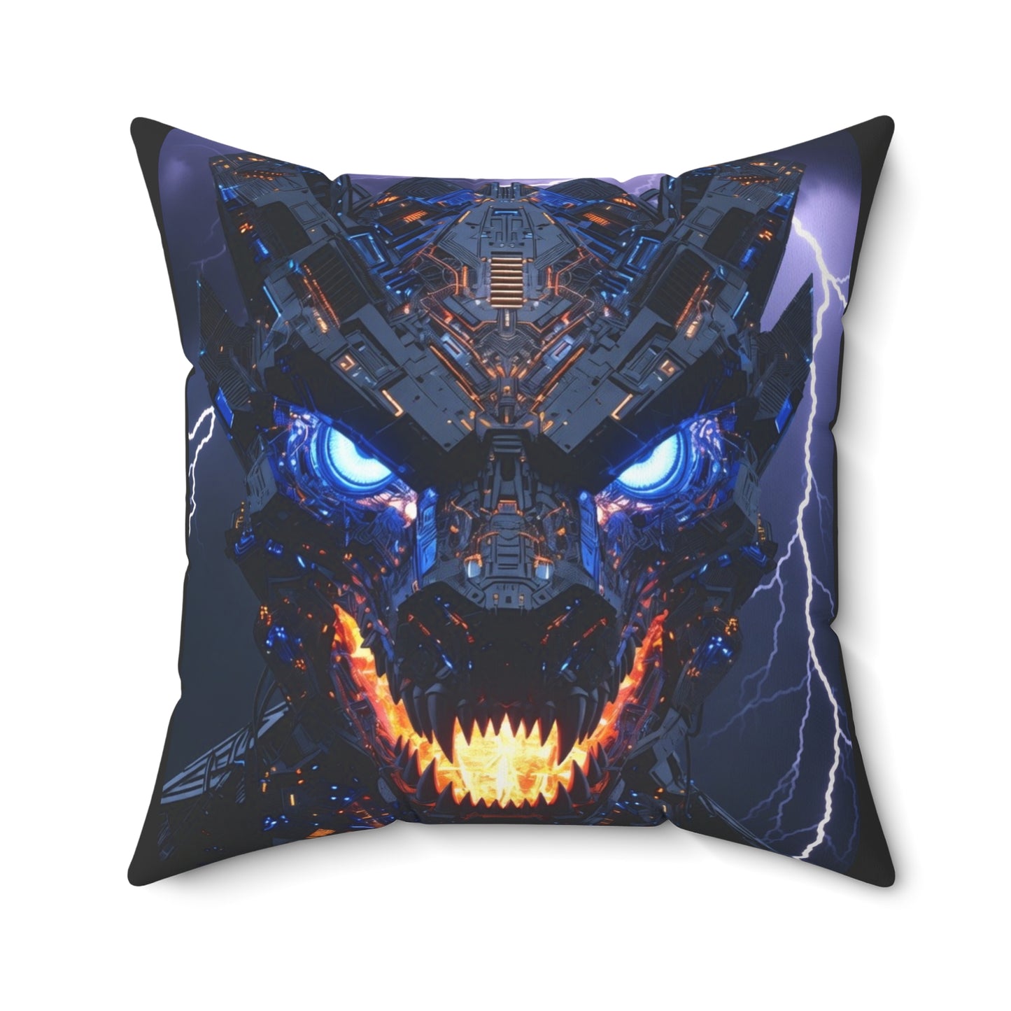 Cyber Dragon Throw Pillow — Glowing Blue Eyes, Lightning Tech Monster Decorative Cushion