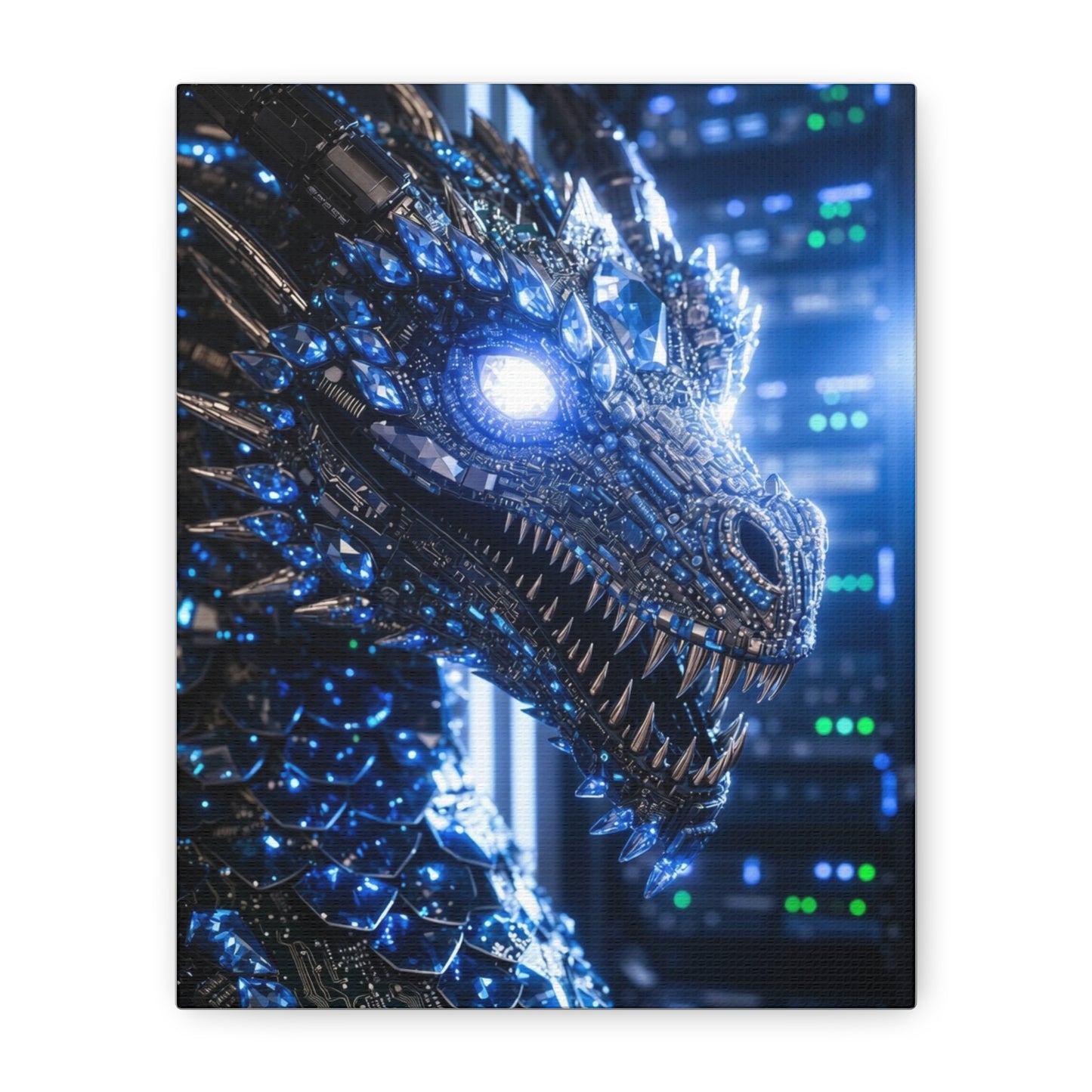 Cyber Dragon Canvas Print — Futuristic Metallic Dragon Wall Art