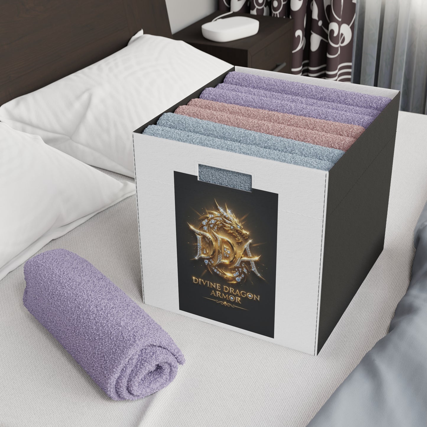Dragon Emblem Felt Storage Box — Decorative Foldable Organizing Bin