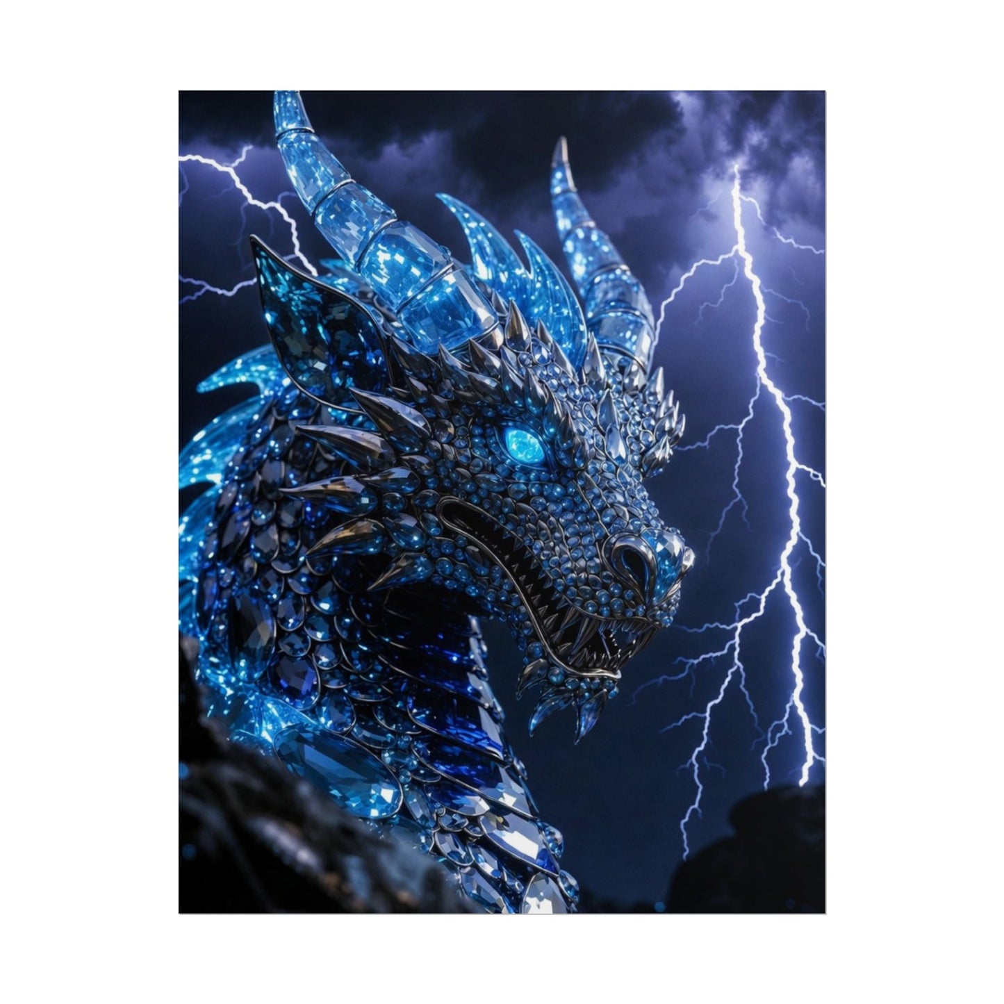 Blue Lightning Dragon Poster — Fantasy Wall Art Rolled Poster