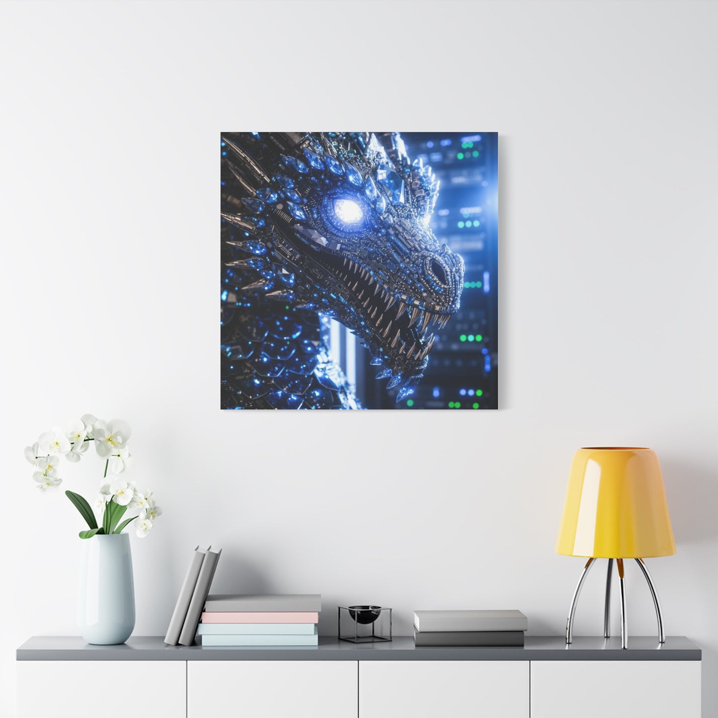Cyber Dragon Canvas Print — Futuristic Metallic Dragon Wall Art