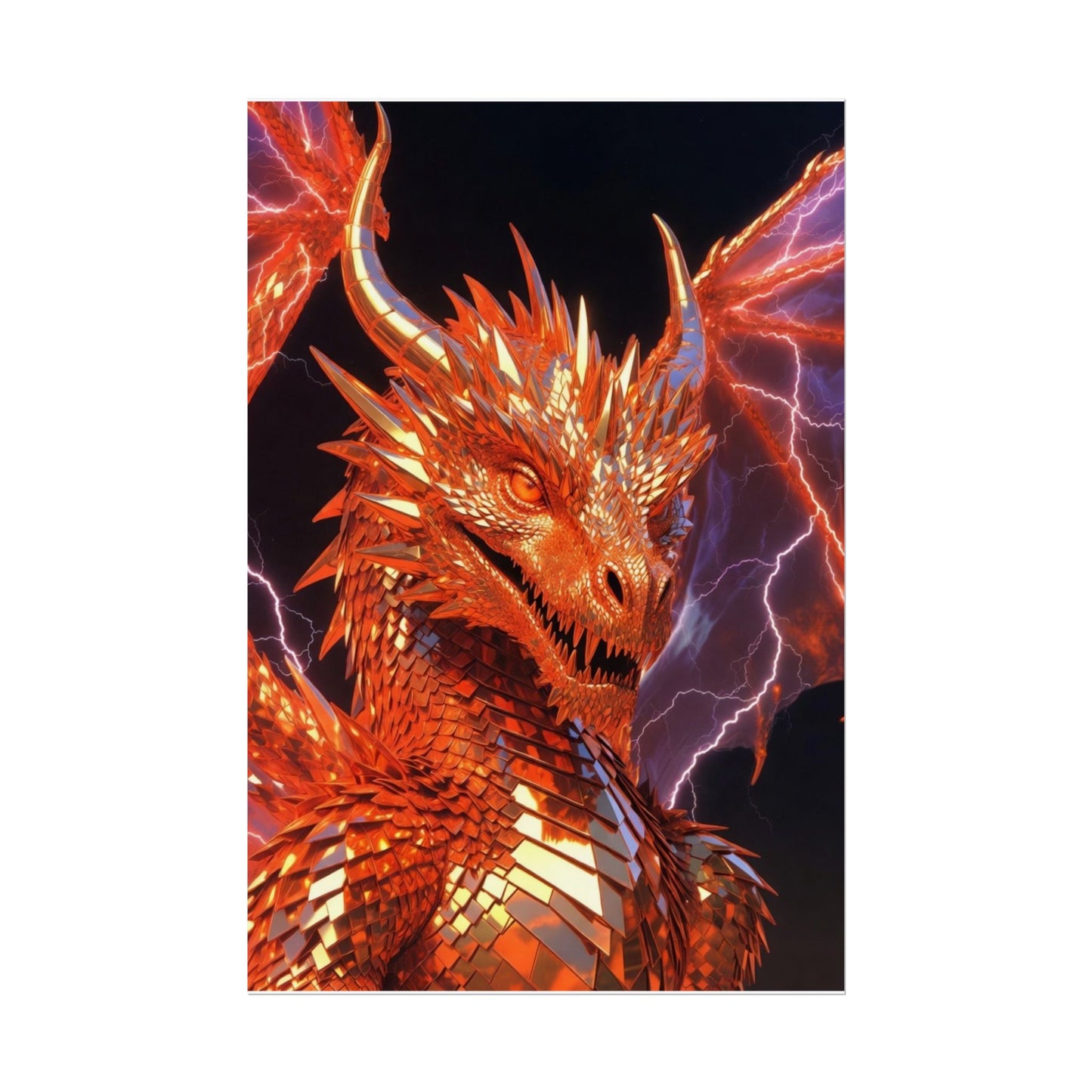Orange Lightning Dragon Poster — Fantasy Wall Art for Gamers & Fans
