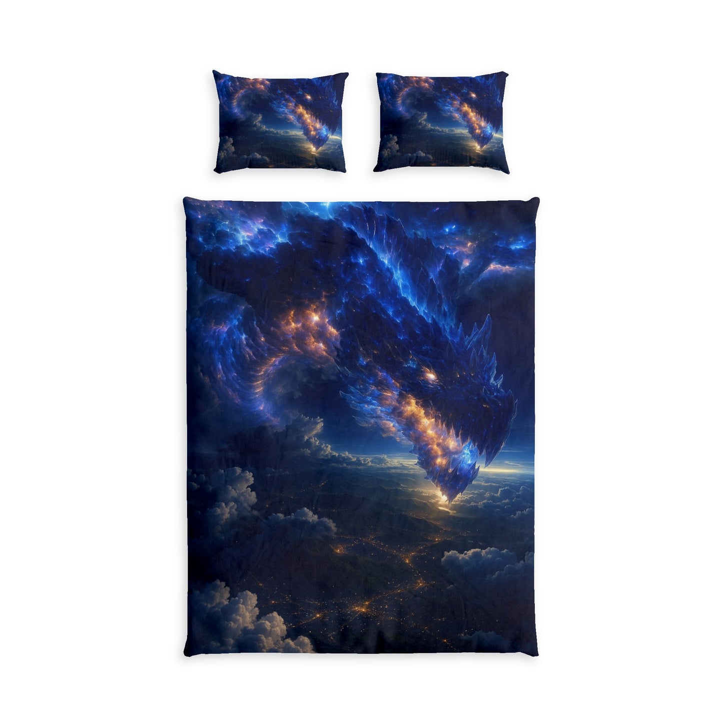 A Galaxy Dragon Cotton Bed Set - Cosmic Blue Duvet Cover & Pillowcase
