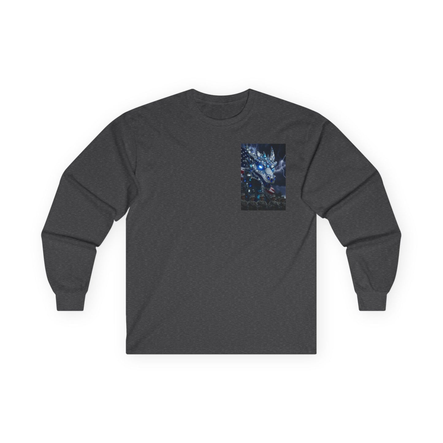 Mystic Blue Dragon Long Sleeve Tee — Night Forest Animal Graphic