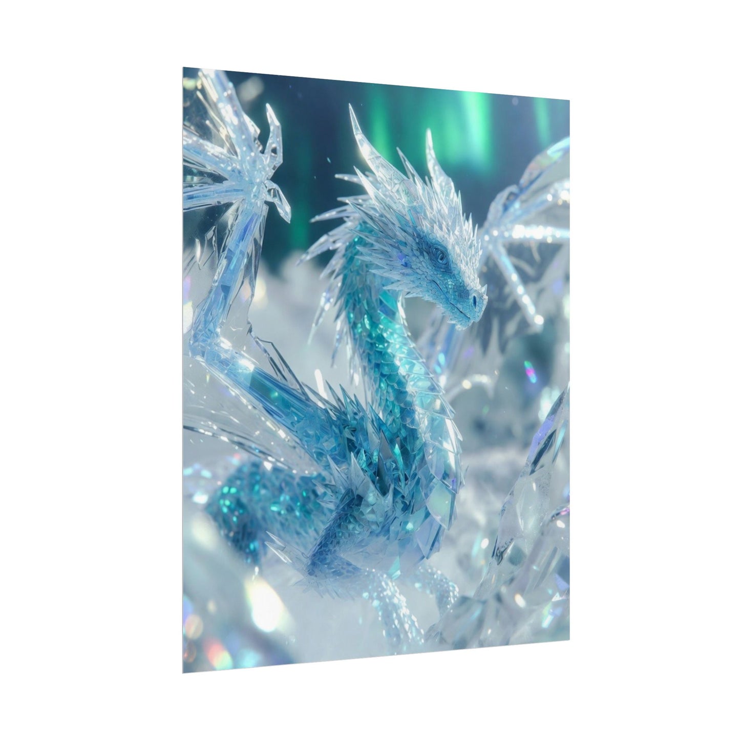 Ice Crystal Dragon Poster — Fantasy Aurora Wall Art (Rolled Poster)