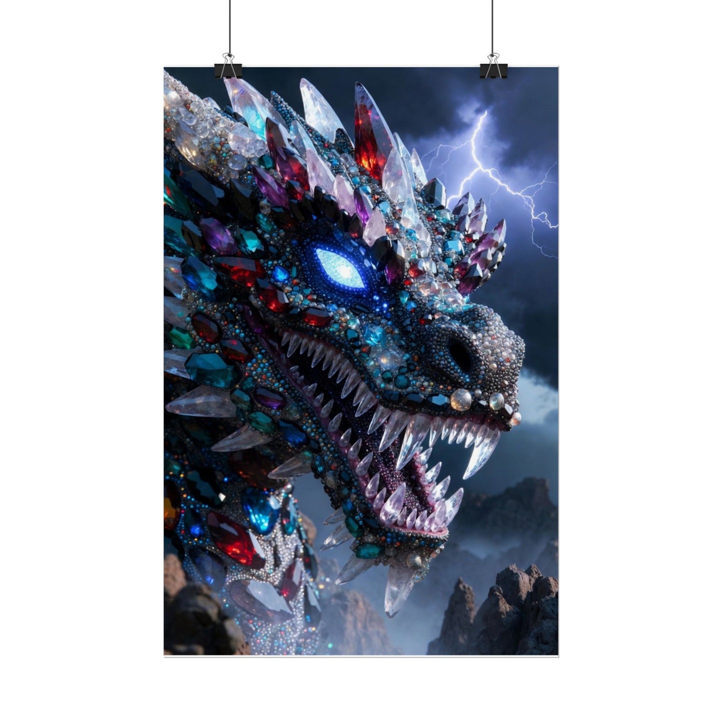Dragon Crystal Poster — Fantasy Gem-Encrusted Dragon Wall Art (Rolled Poster)
