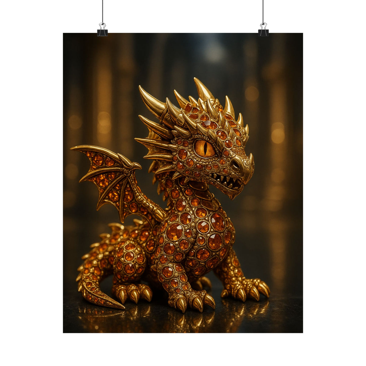 A Golden Orange Dragon Art Print, Satin Poster, Dragon Wall Art, Fantasy Decor, Gift for Gamers, Dragon Lover's Decoration