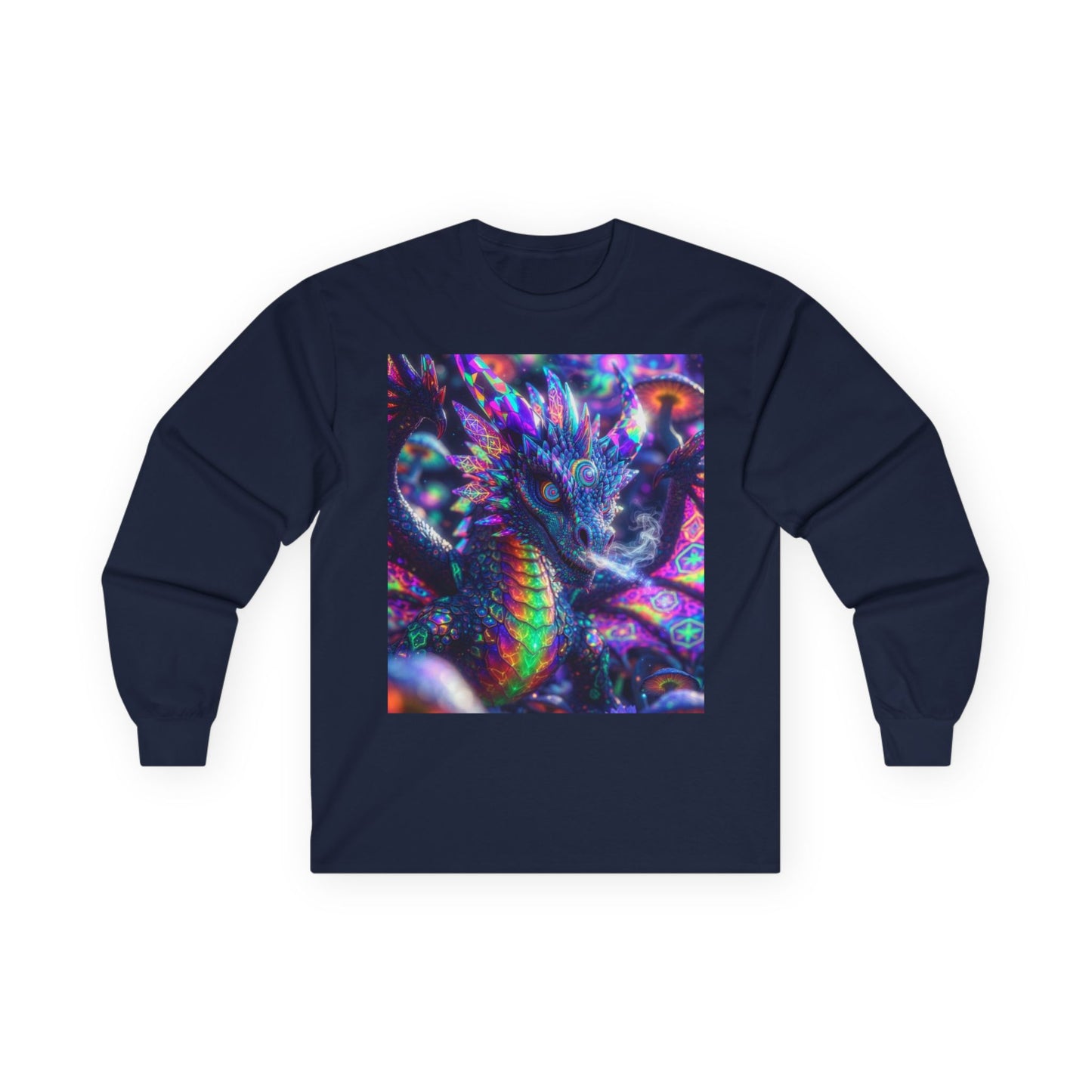 Psychedelic Dragon Long Sleeve Tee — Neon Fantasy Dragon Graphic