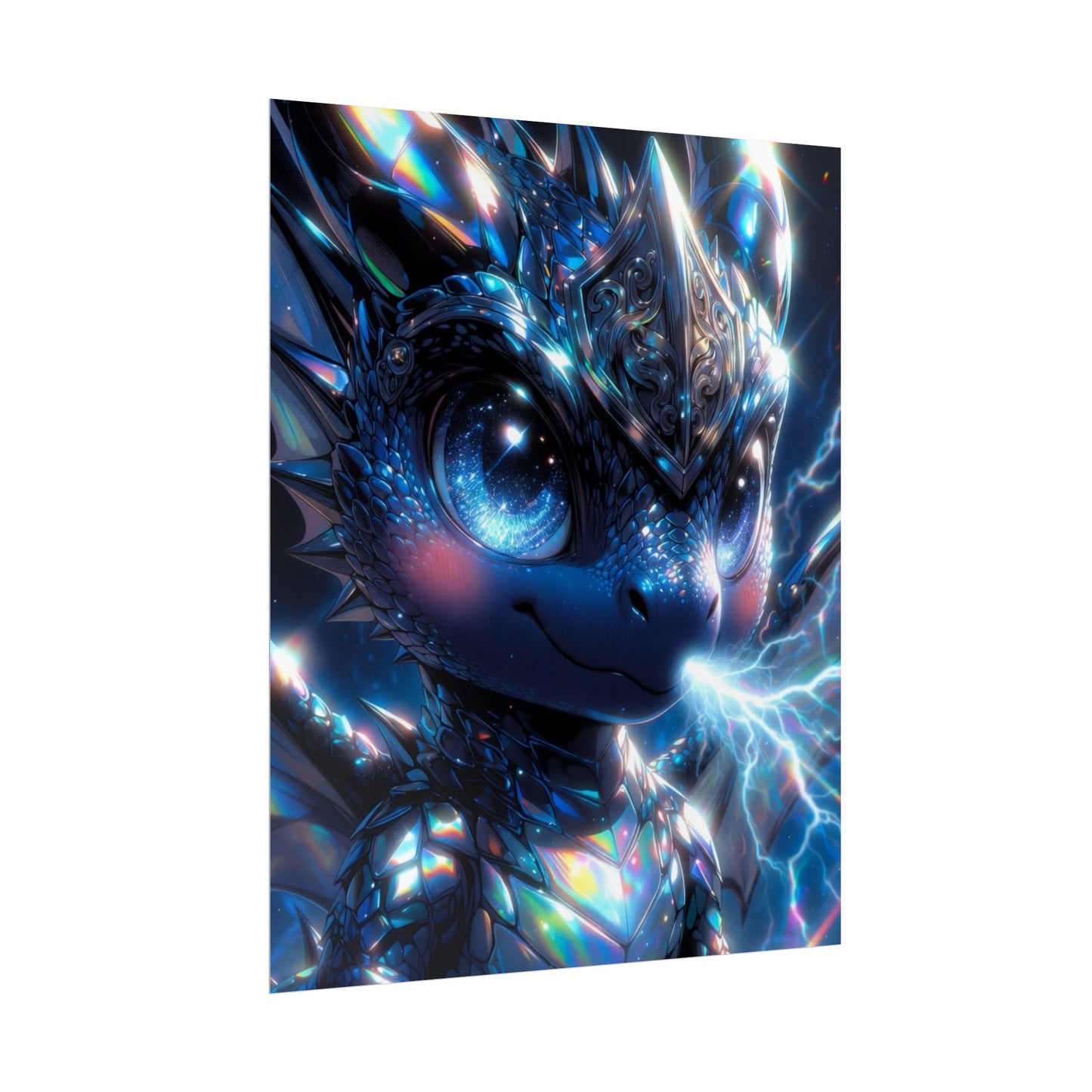 Shiny Blue Dragon Rolled Poster — Cute Electric Fantasy Wall Art
