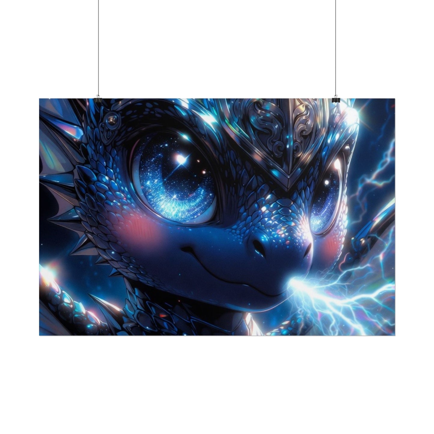 Shiny Blue Dragon Rolled Poster — Cute Electric Fantasy Wall Art