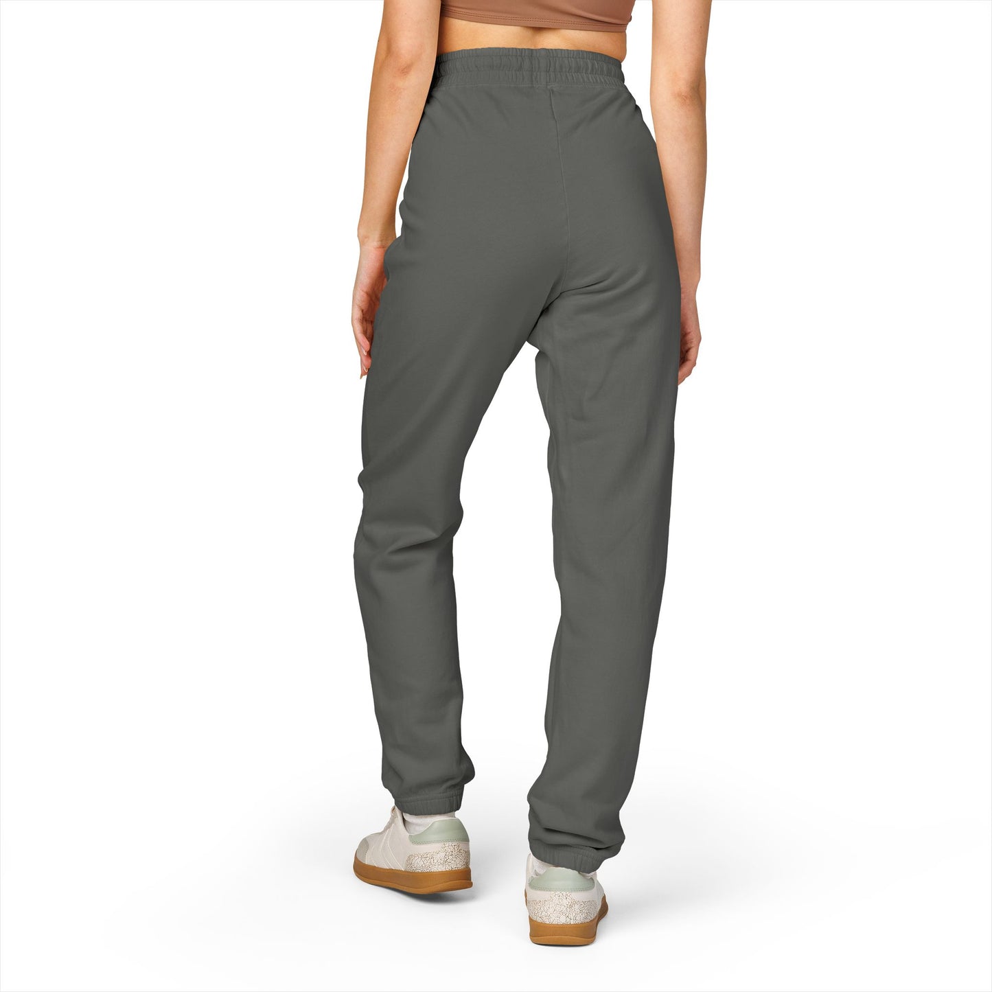 Garment-Dyed Fleece Sweatpants — Dark Olive Joggers with Blue Marble Pocket