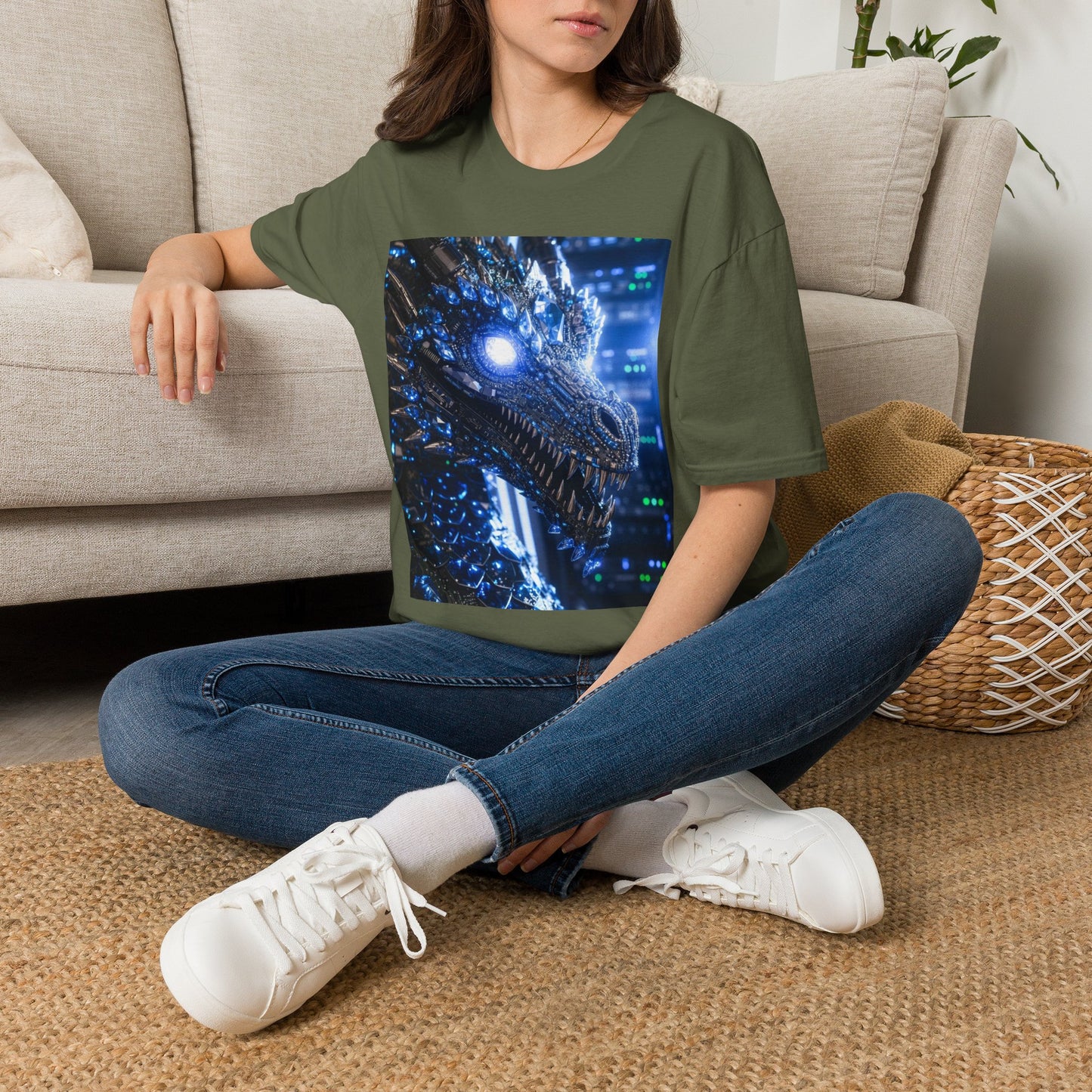 A Cyber Dragon Graphic T-Shirt — Futuristic Neon Dragon Design