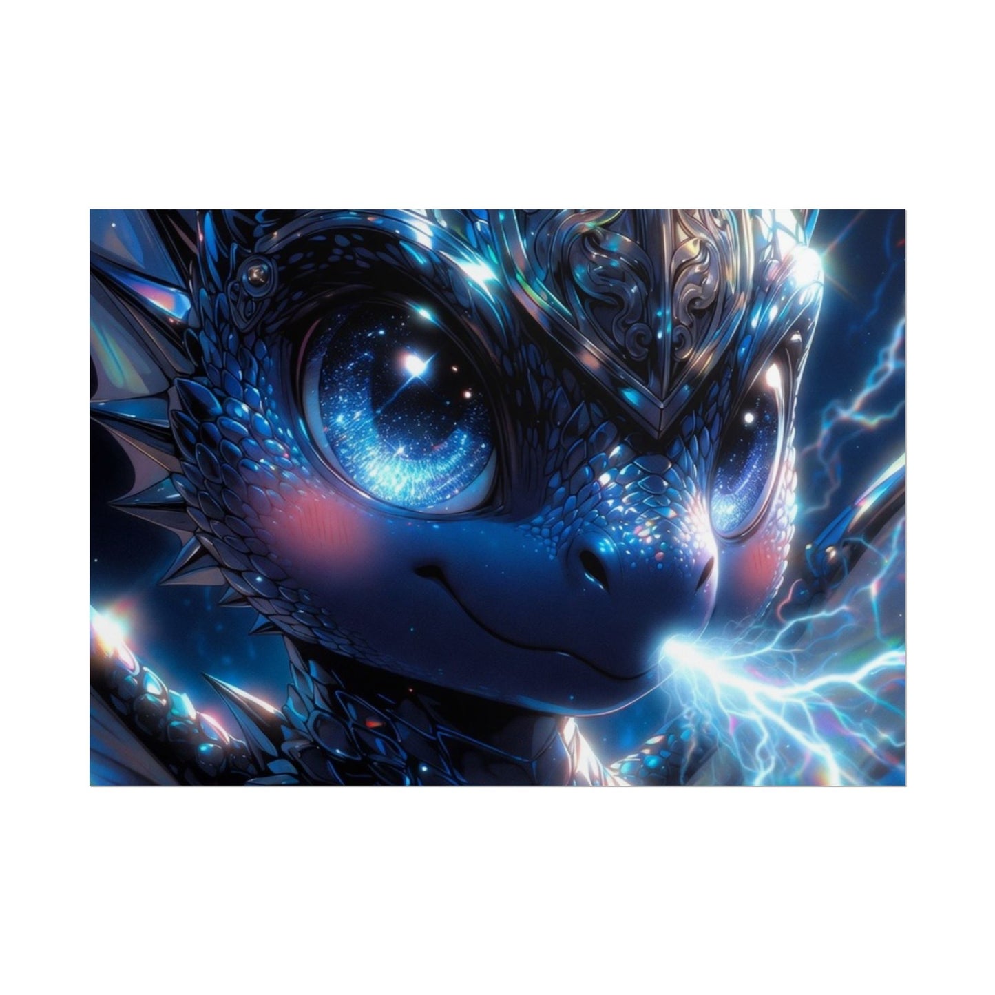 Shiny Blue Dragon Rolled Poster — Cute Electric Fantasy Wall Art