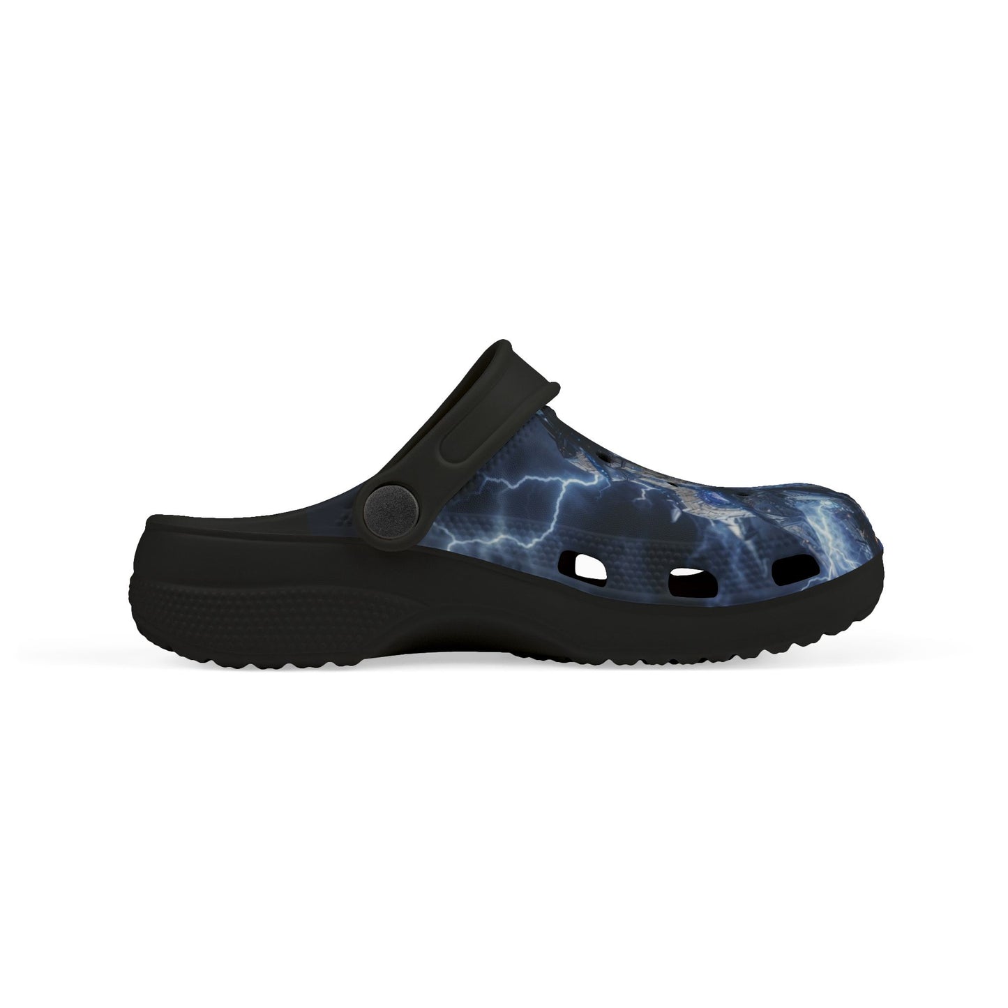Kids Lightning Splash EVA Clogs — Blue Electric Pattern Kids' Garden Shoes