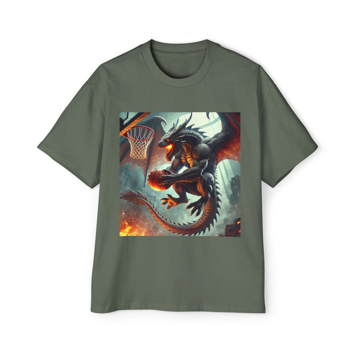 A Men's Fantasy Dragon Basketball Tee - Oversized Graphic Shirt, Streetwear Style, Casual Outfit, Gift for Him, Unique Art Tee