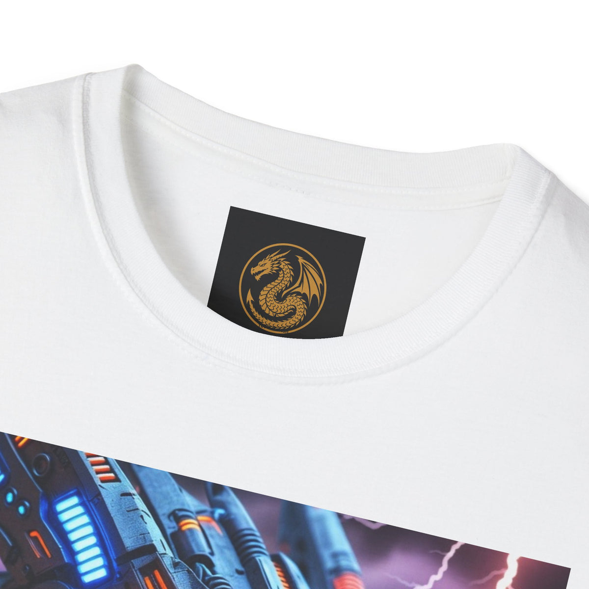 A Cyber Dragon T‑Shirt — Neon Mech Dragon with Lightning Graphic
