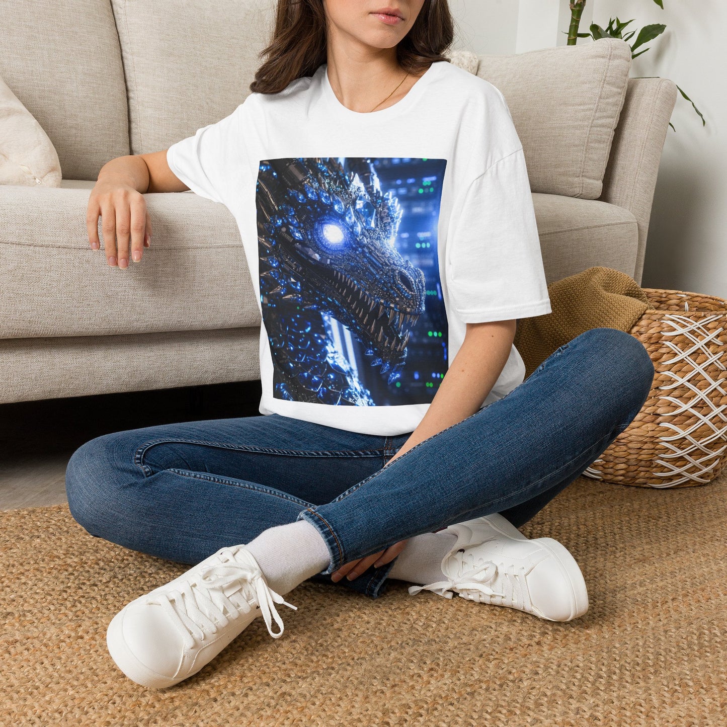 A Cyber Dragon Graphic T-Shirt — Futuristic Neon Dragon Design