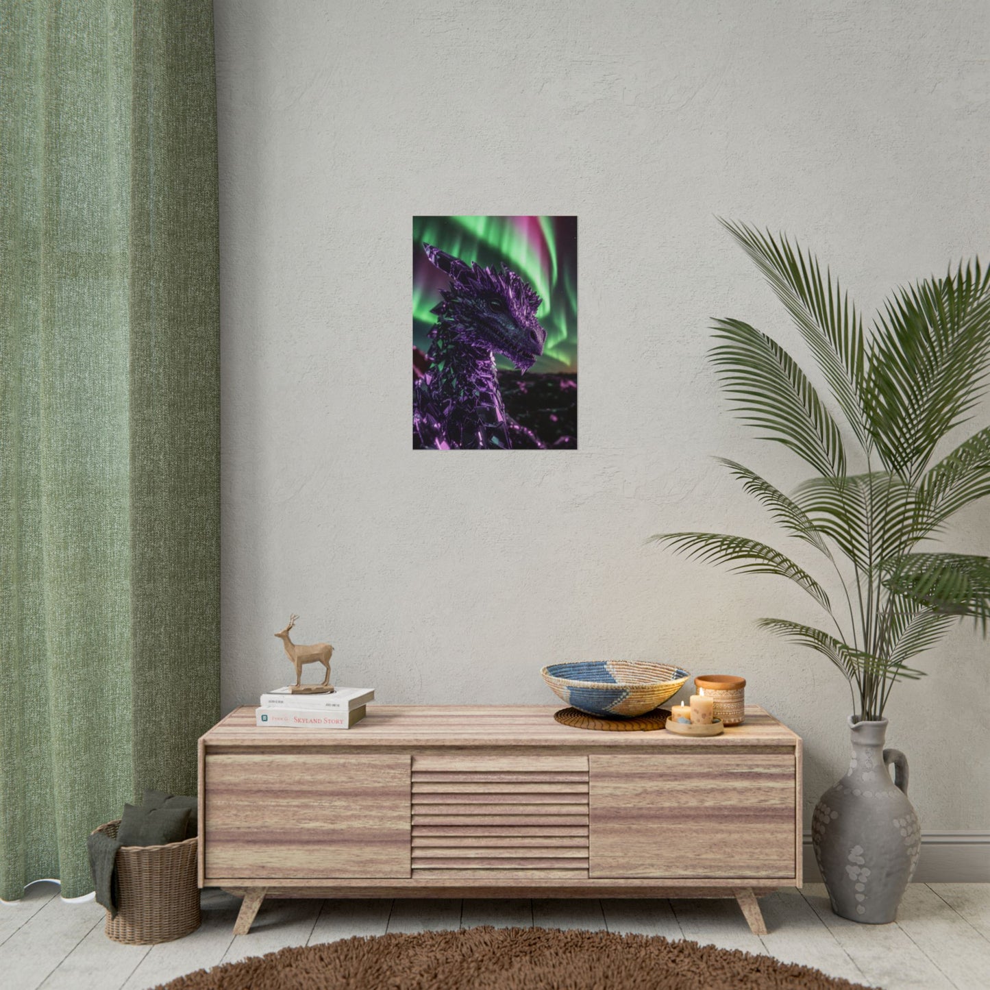 Aurora Dragon Rolled Poster — Purple Crystal Dragon Wall Art