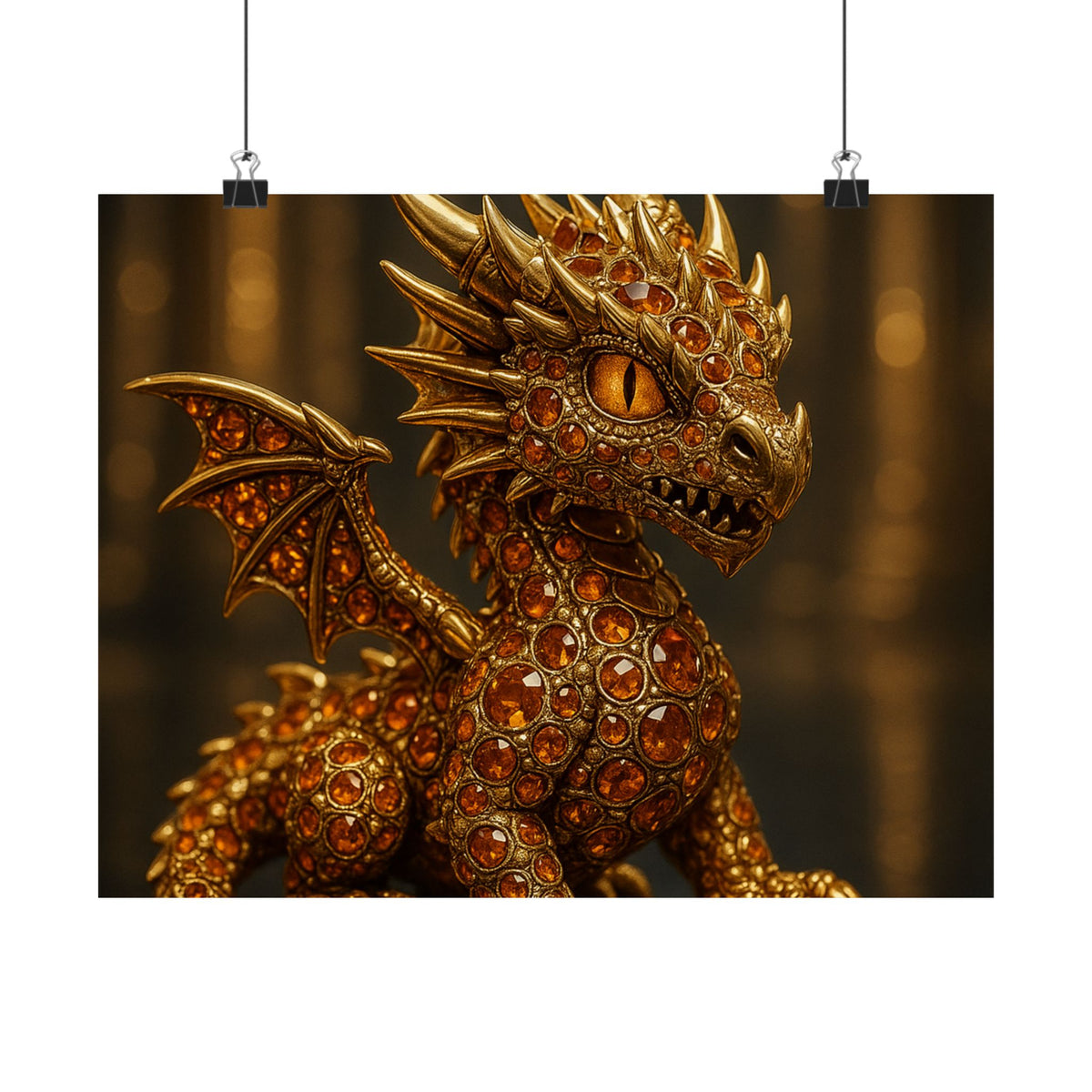 A Golden Orange Dragon Art Print, Satin Poster, Dragon Wall Art, Fantasy Decor, Gift for Gamers, Dragon Lover's Decoration