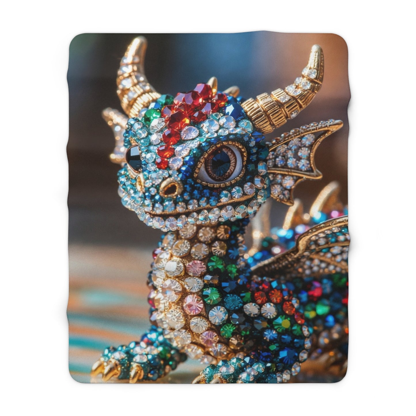 Jeweled Dragon Sherpa Blanket — Cozy Plush Fleece Throw with Gemstone Dragon Design