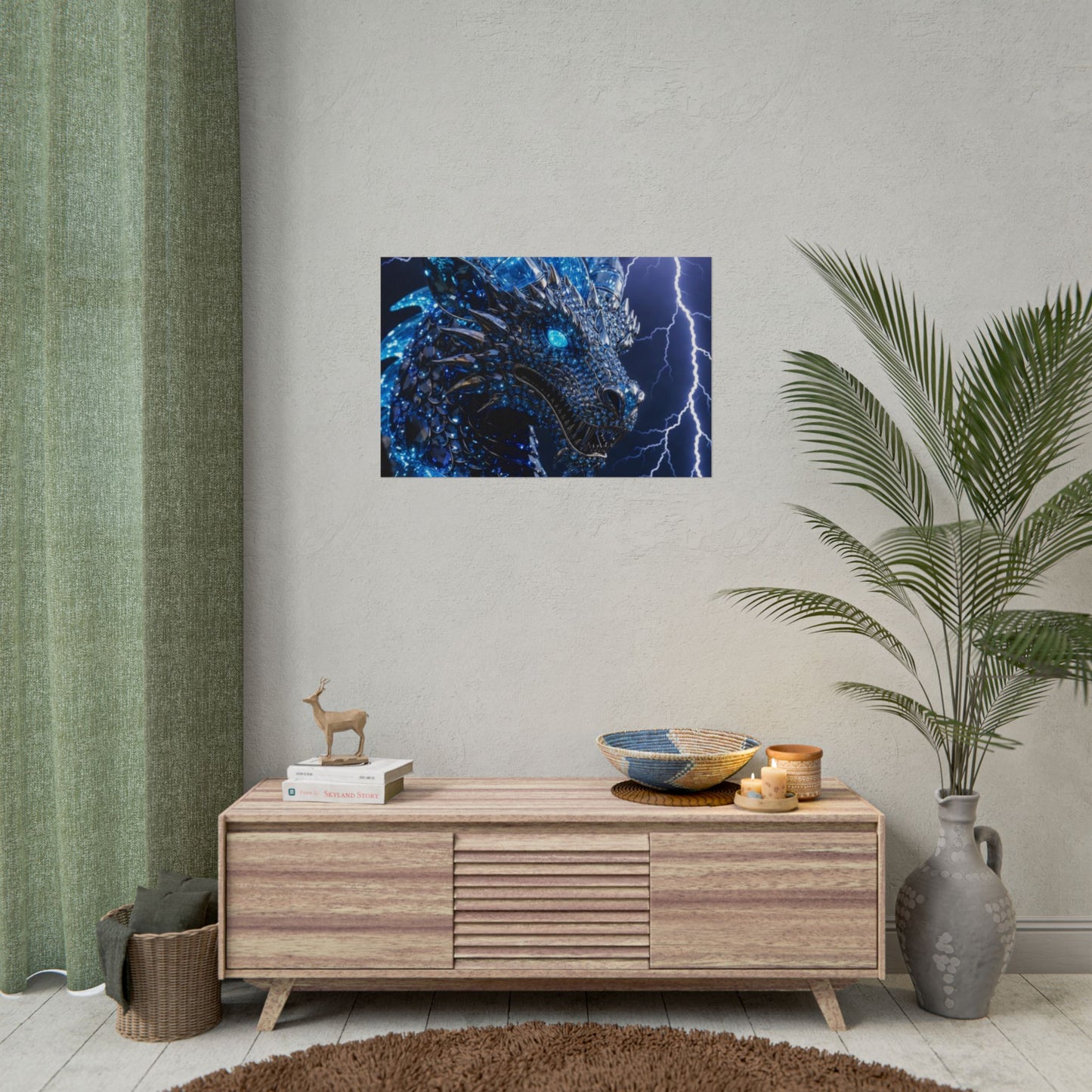 Blue Lightning Dragon Poster — Fantasy Wall Art Rolled Poster