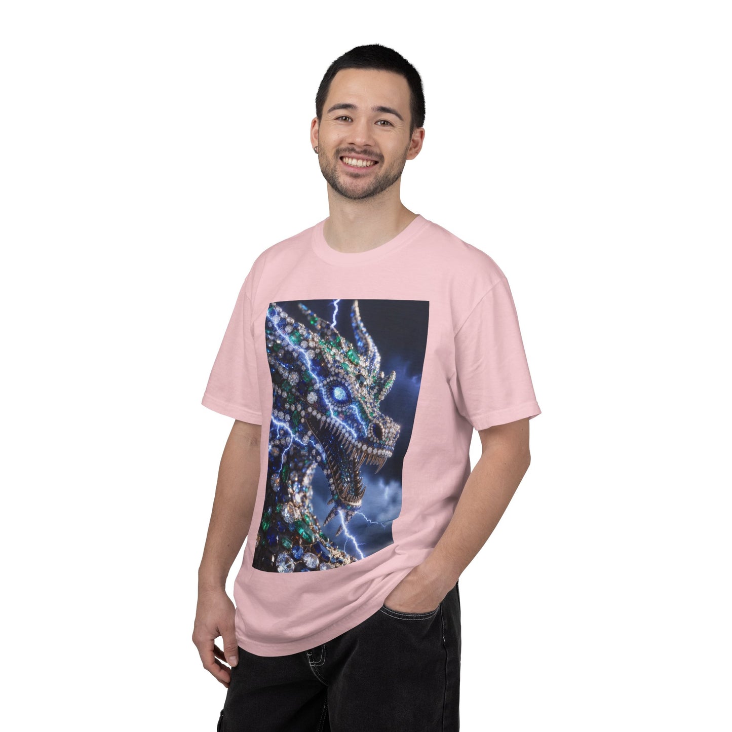 Dragon Lightning Graphic T-Shirt — Jewel-Studded Dragon Design