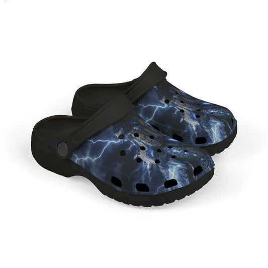 Kids Lightning Splash EVA Clogs — Blue Electric Pattern Kids' Garden Shoes