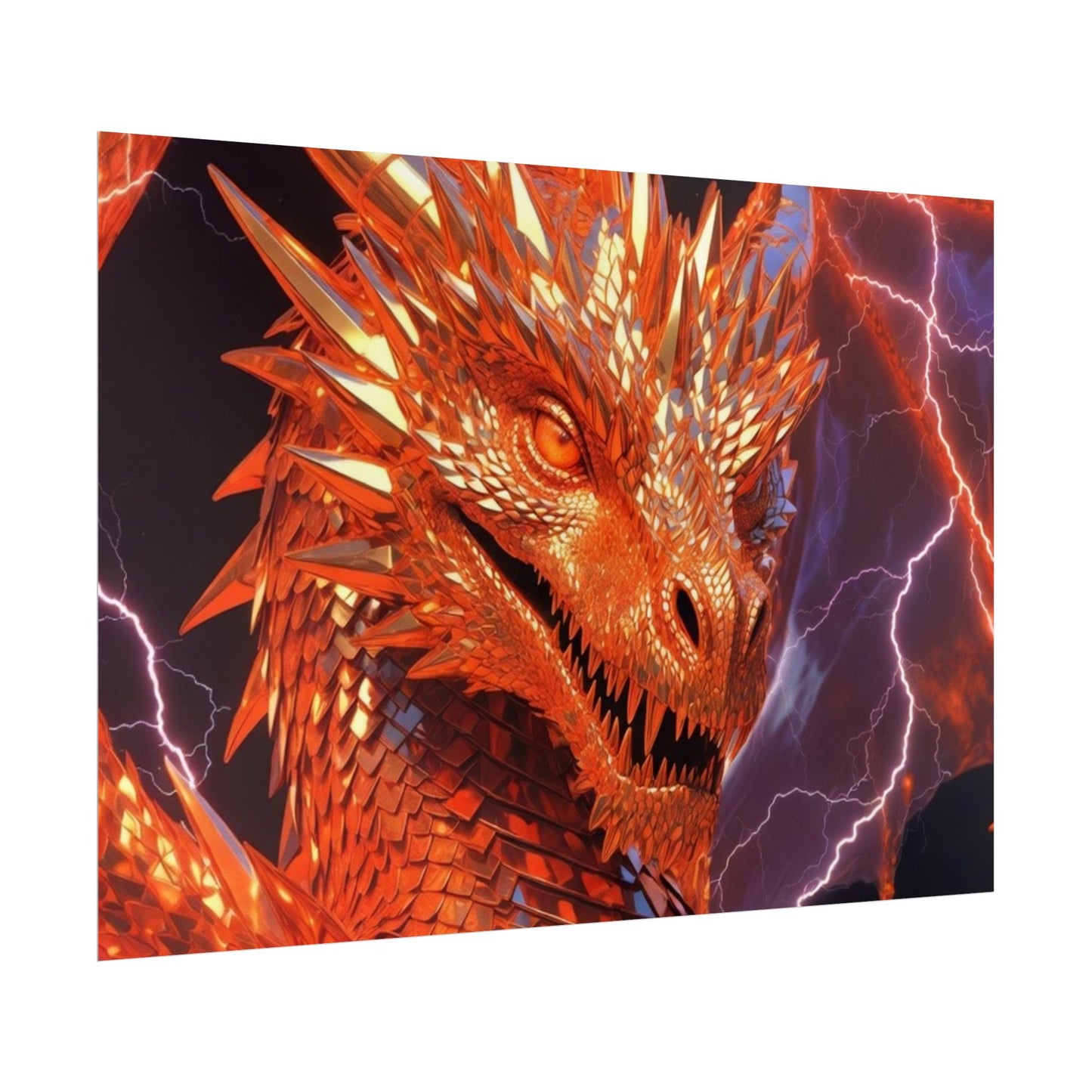Orange Lightning Dragon Poster — Fantasy Wall Art for Gamers & Fans